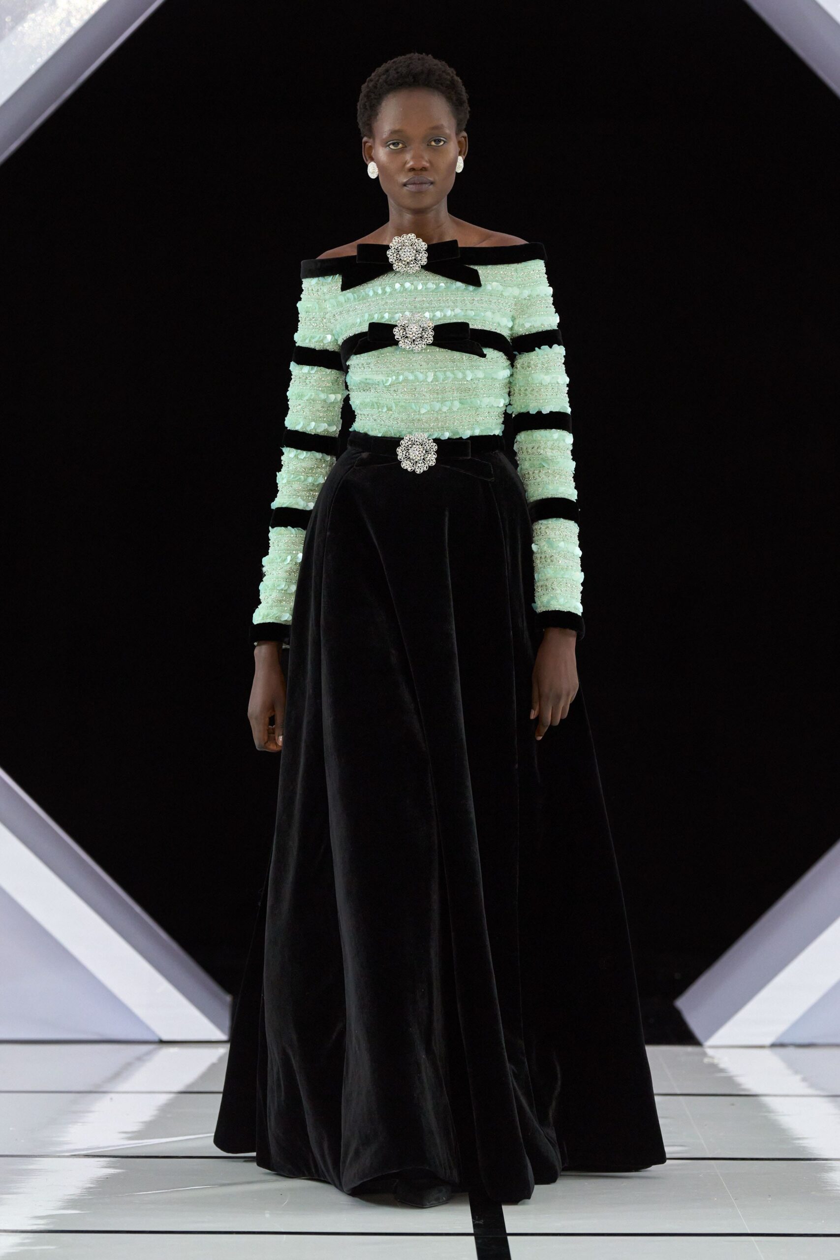 black and green embroidered gown