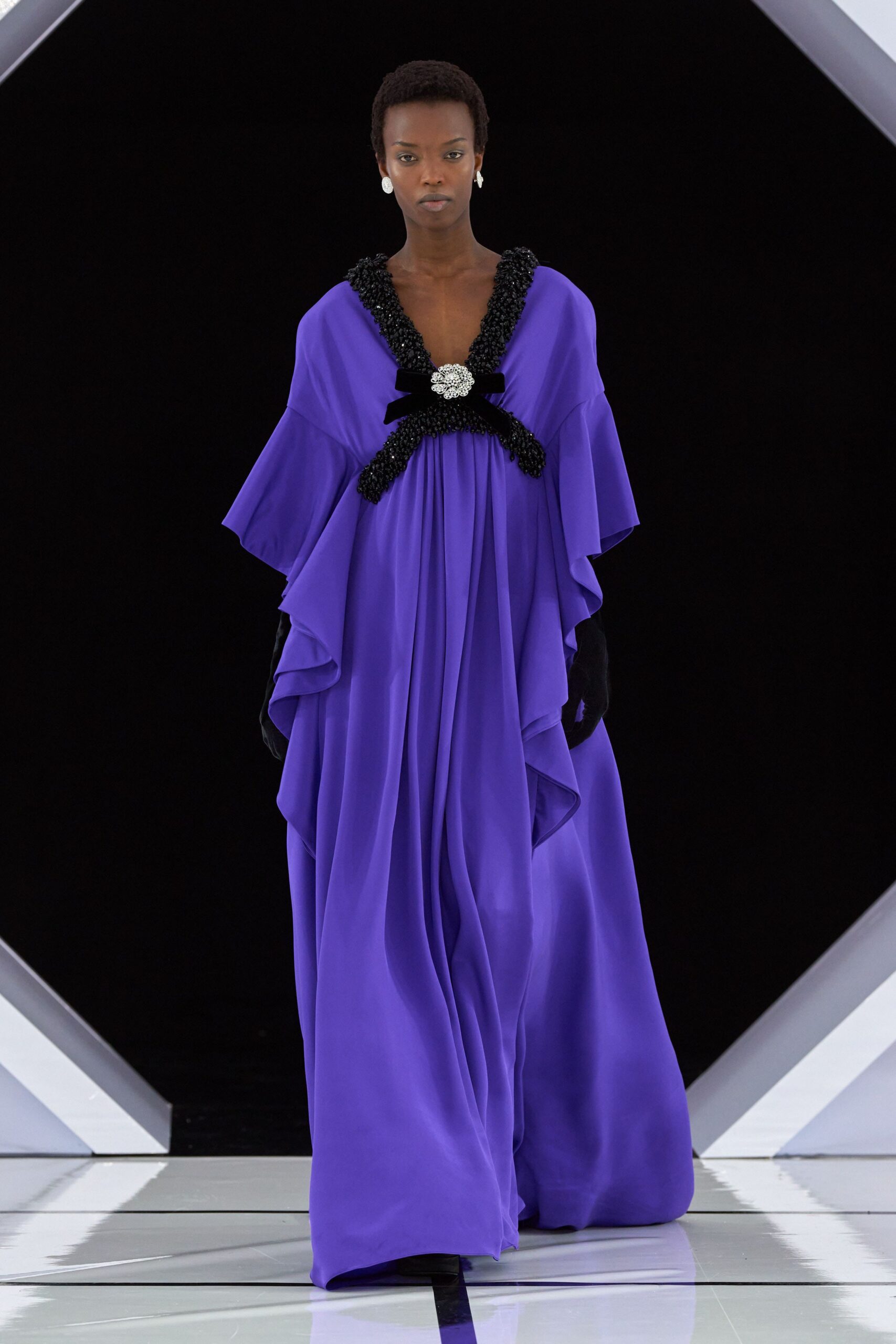 purple silk sleeveless gown