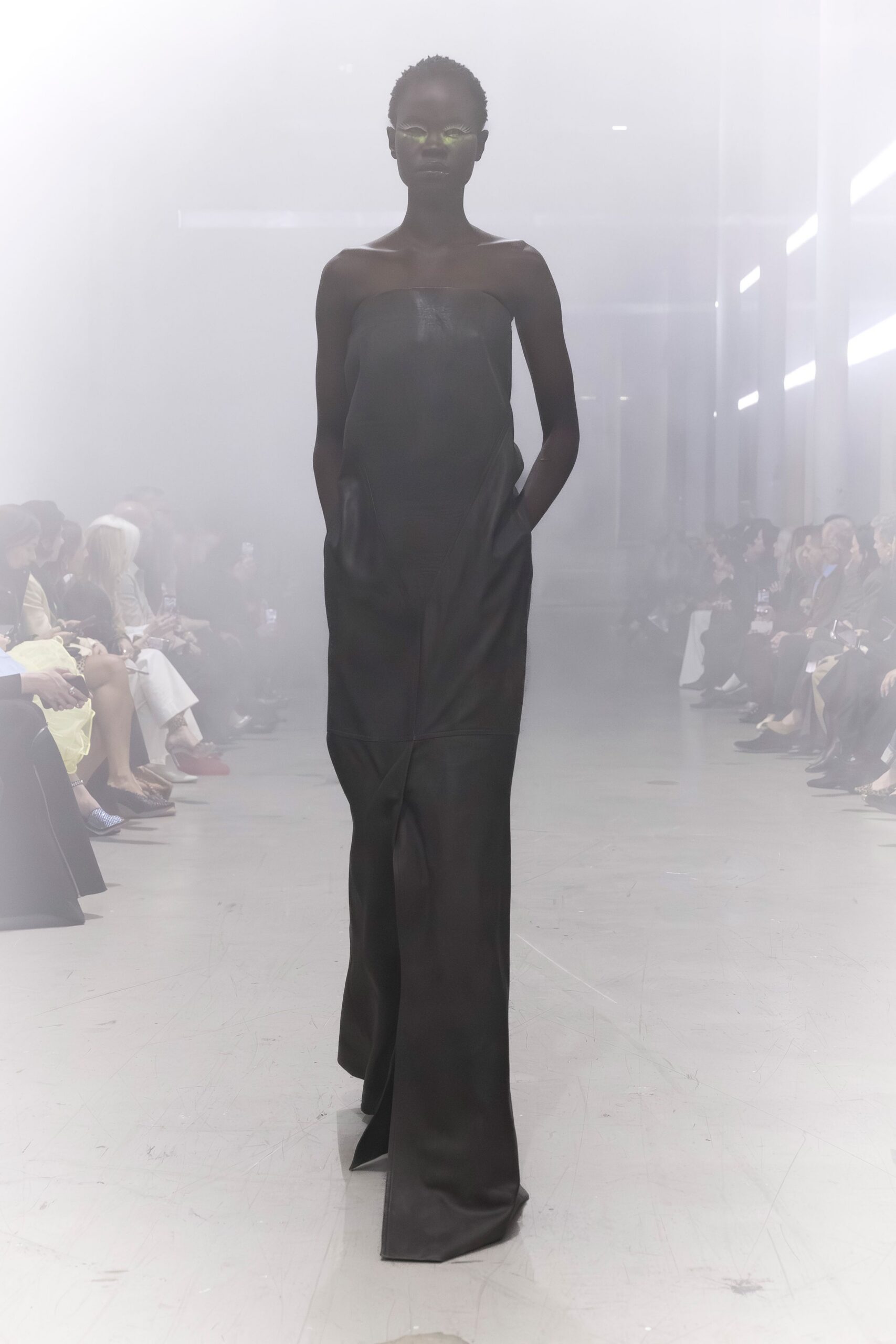 black leather sleeveless gown
