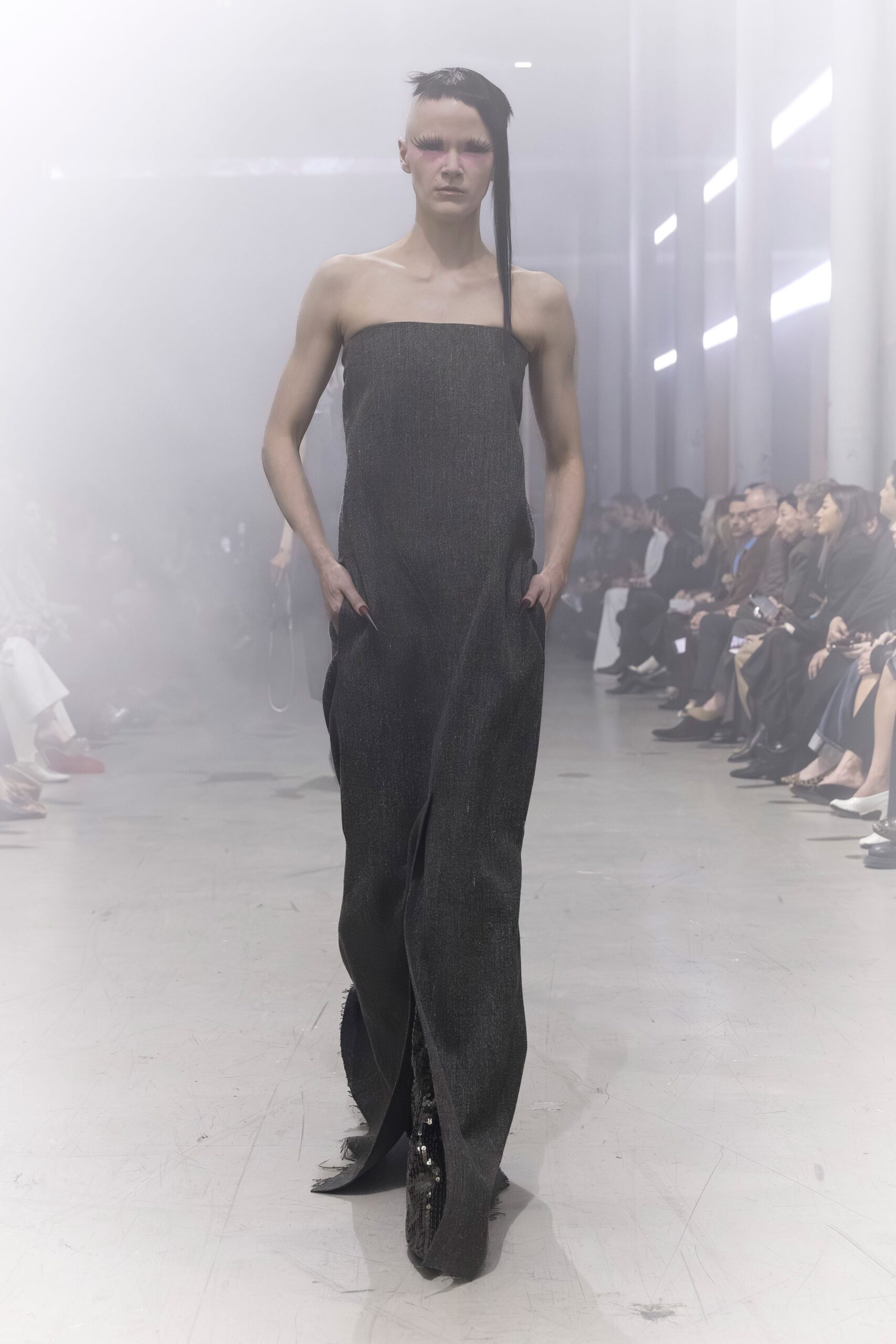 black denim strapless gown