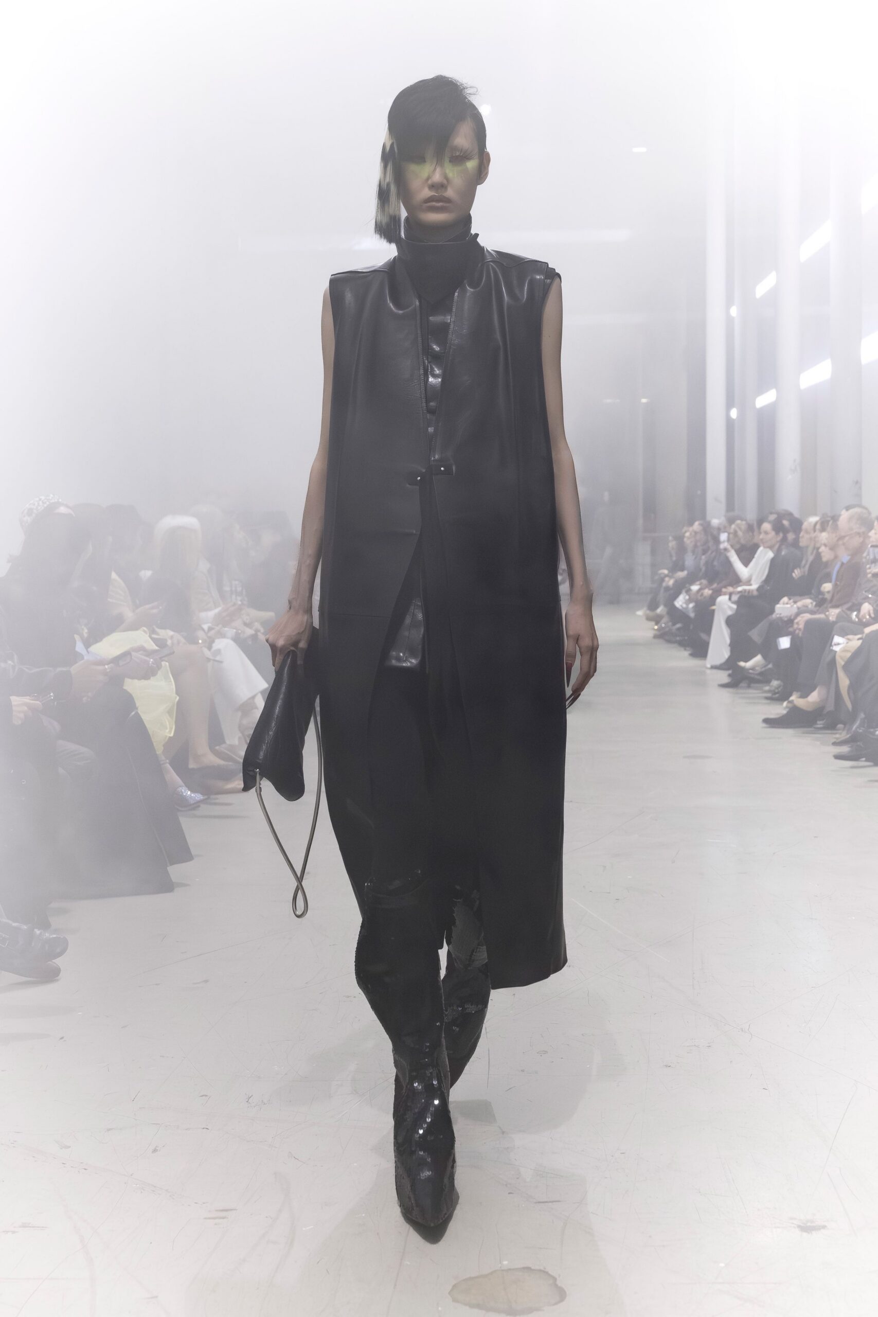 black leather sleeveless dress