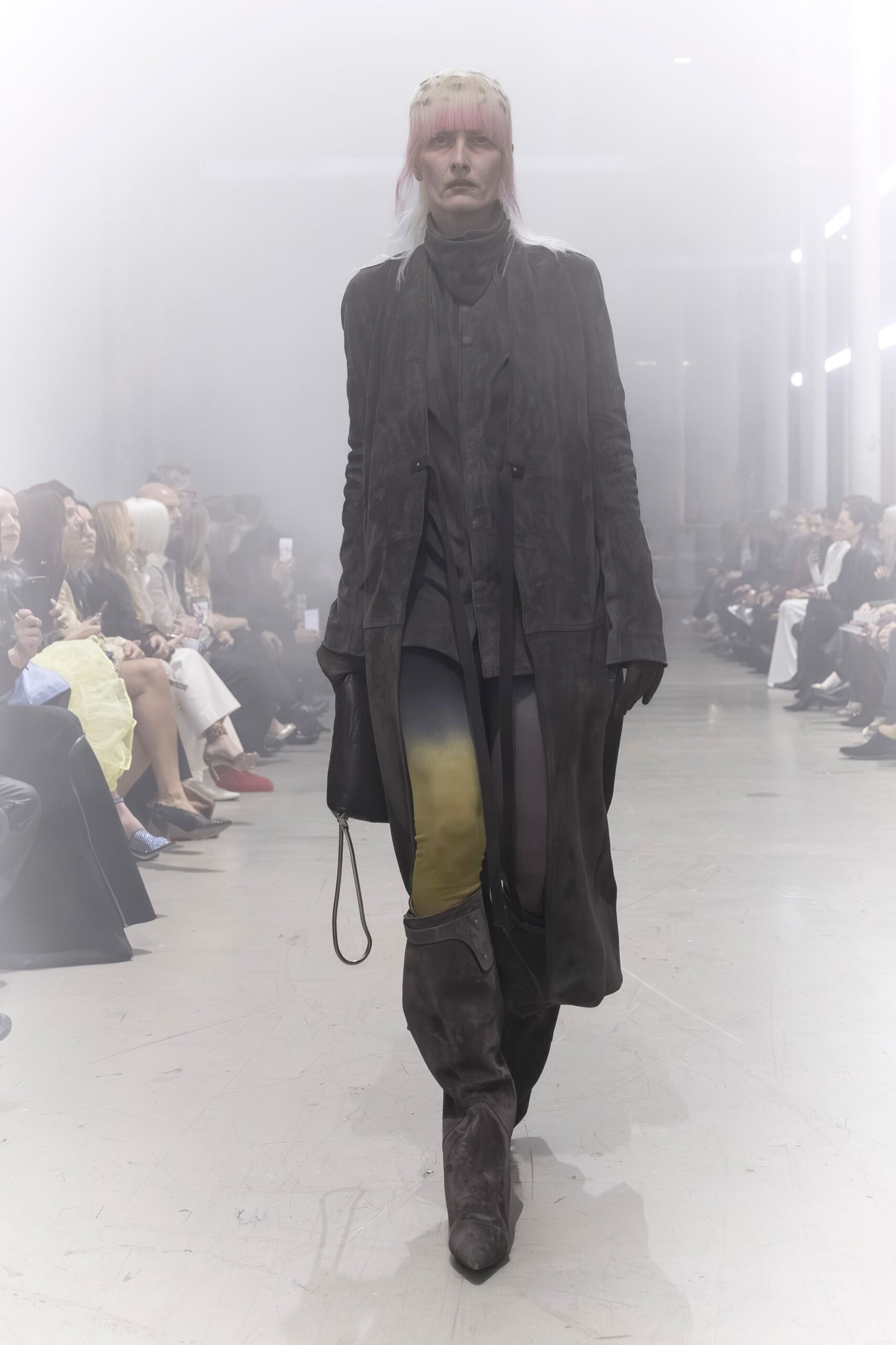 black leather coat and boots