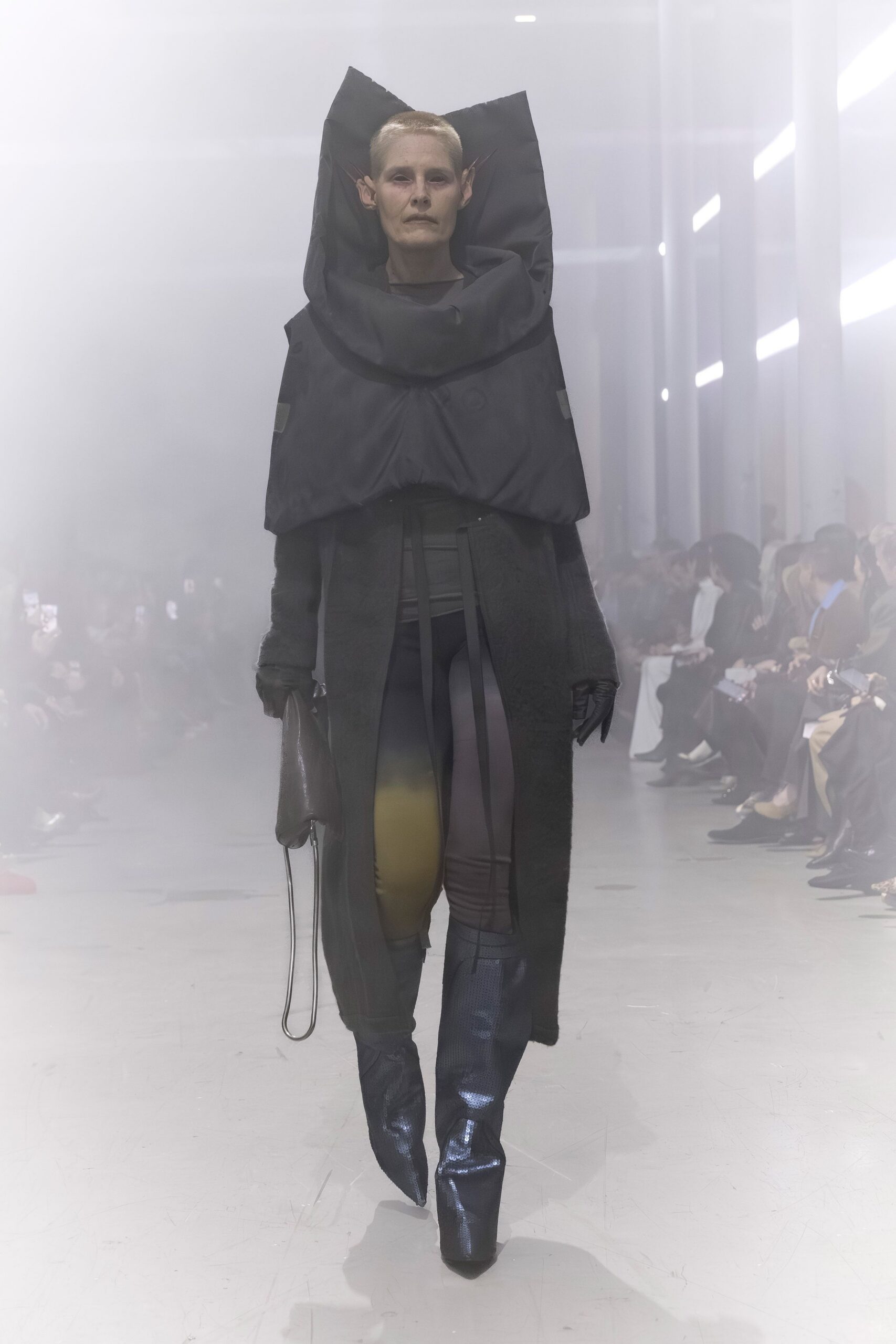 black vinyl fitted straight-leg shiny pants