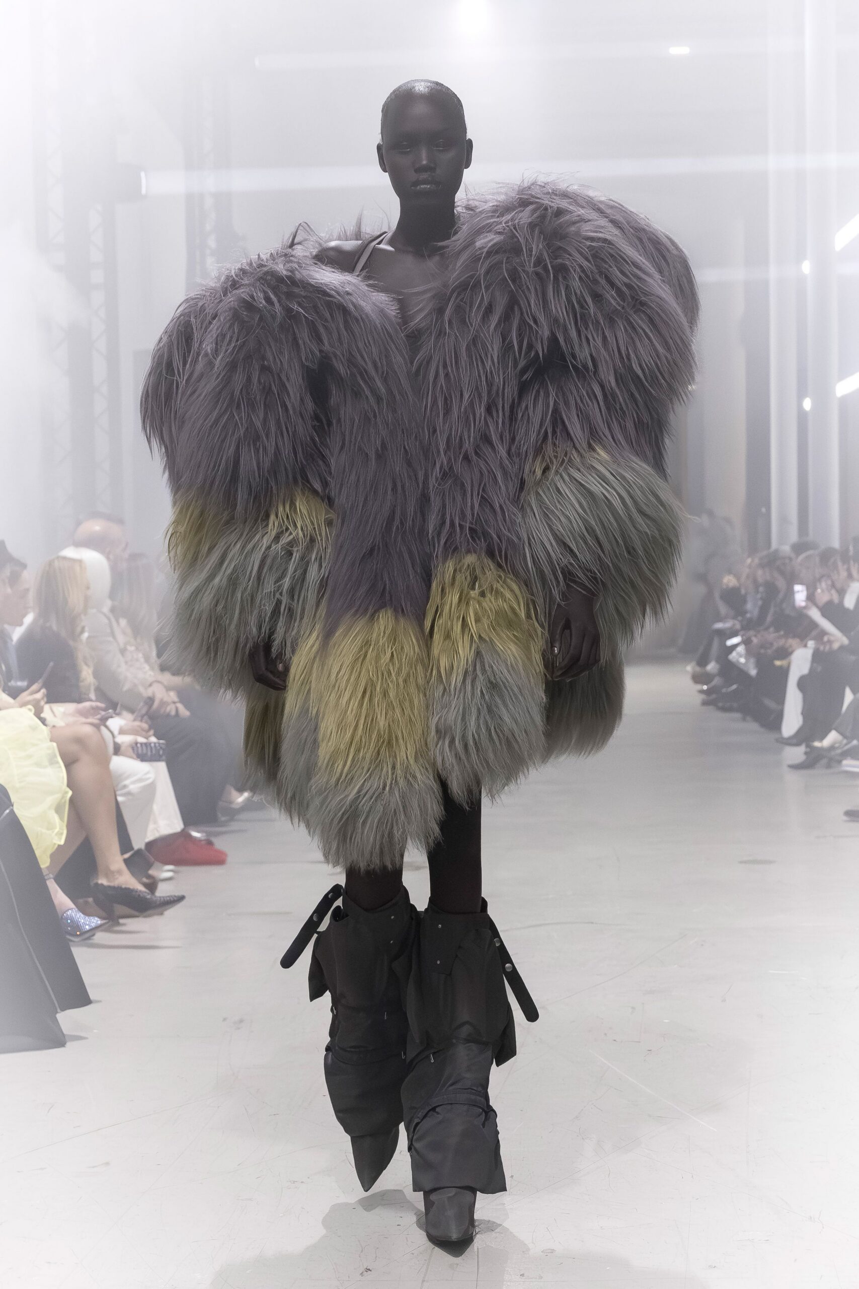 oversized fur coat with boots
