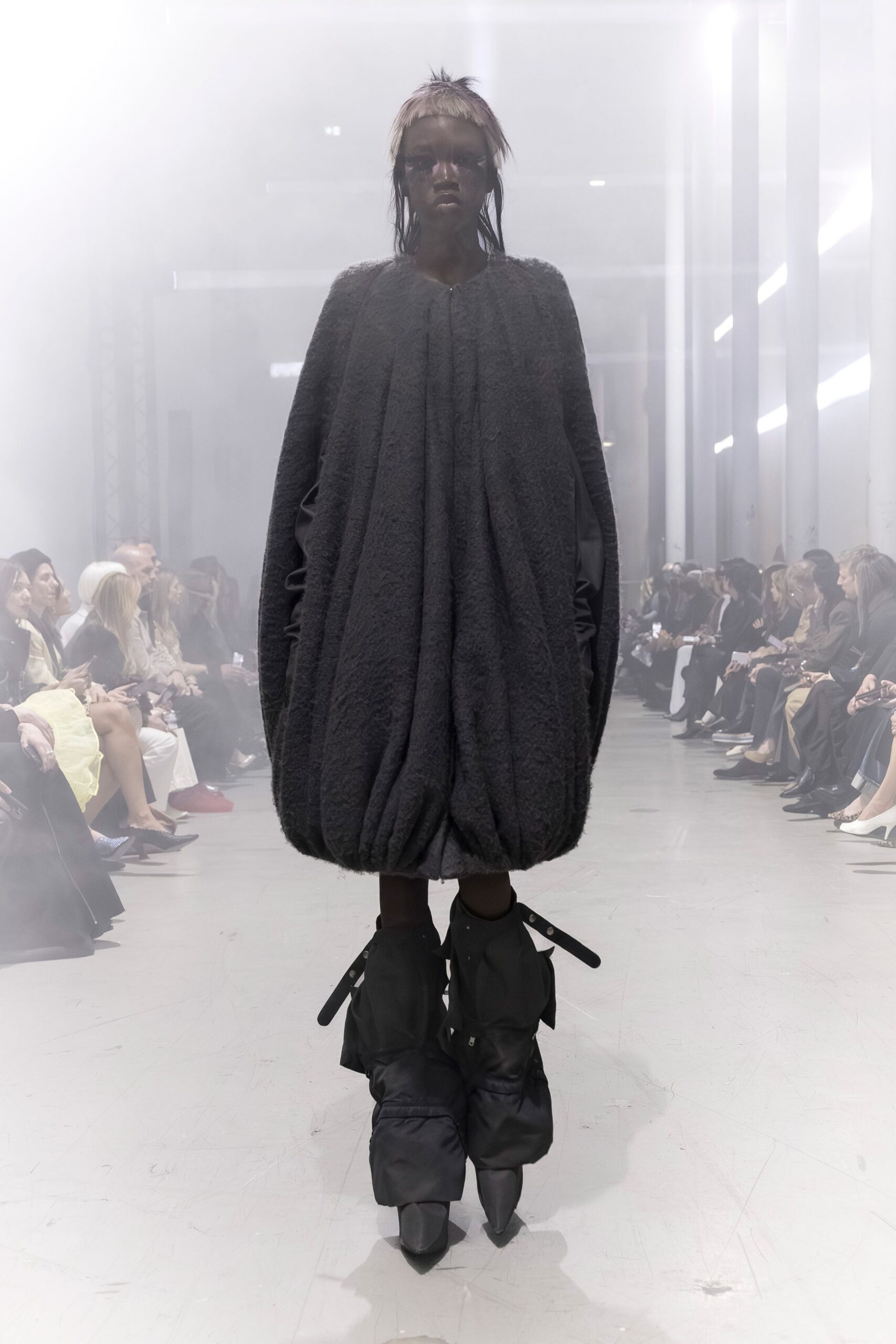 black oversized wool dress with boots