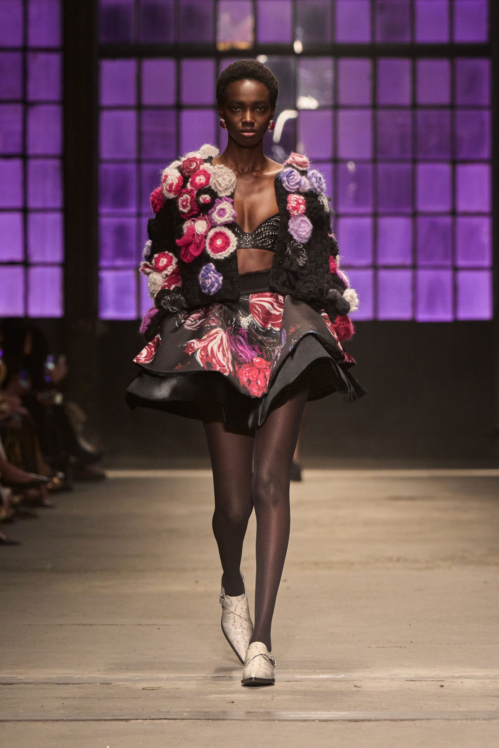 black silk fitted flared mini skirt