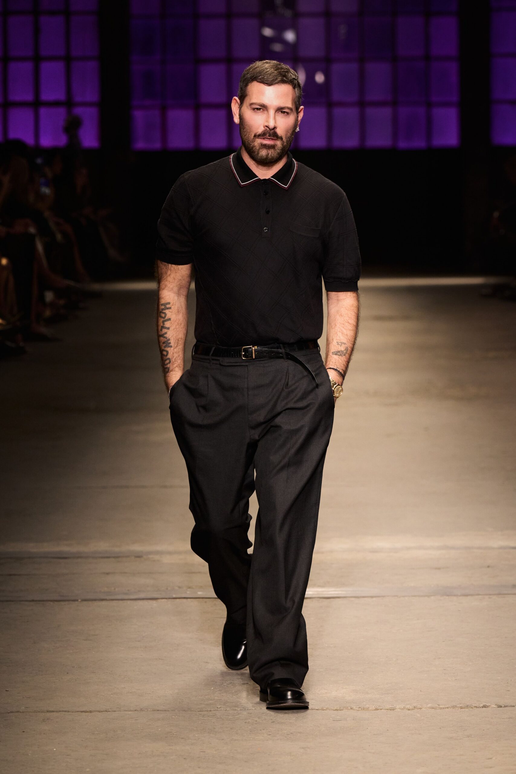 gray wool tailored straight-leg pants