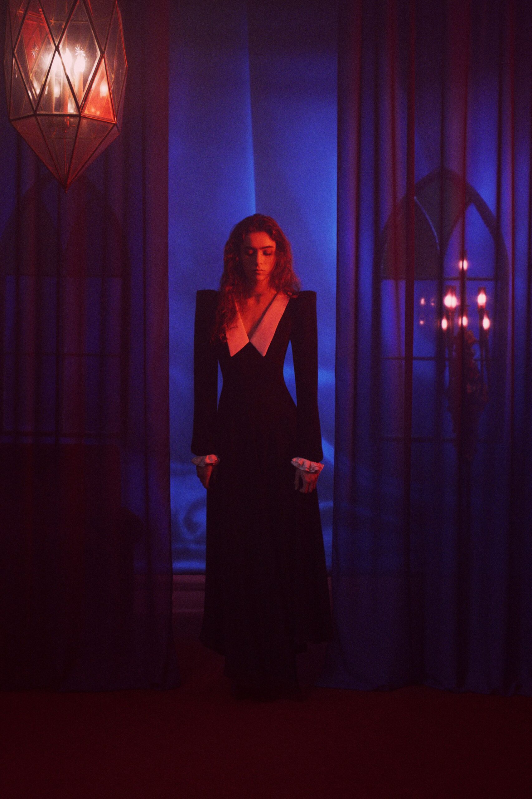 black silk fitted gown