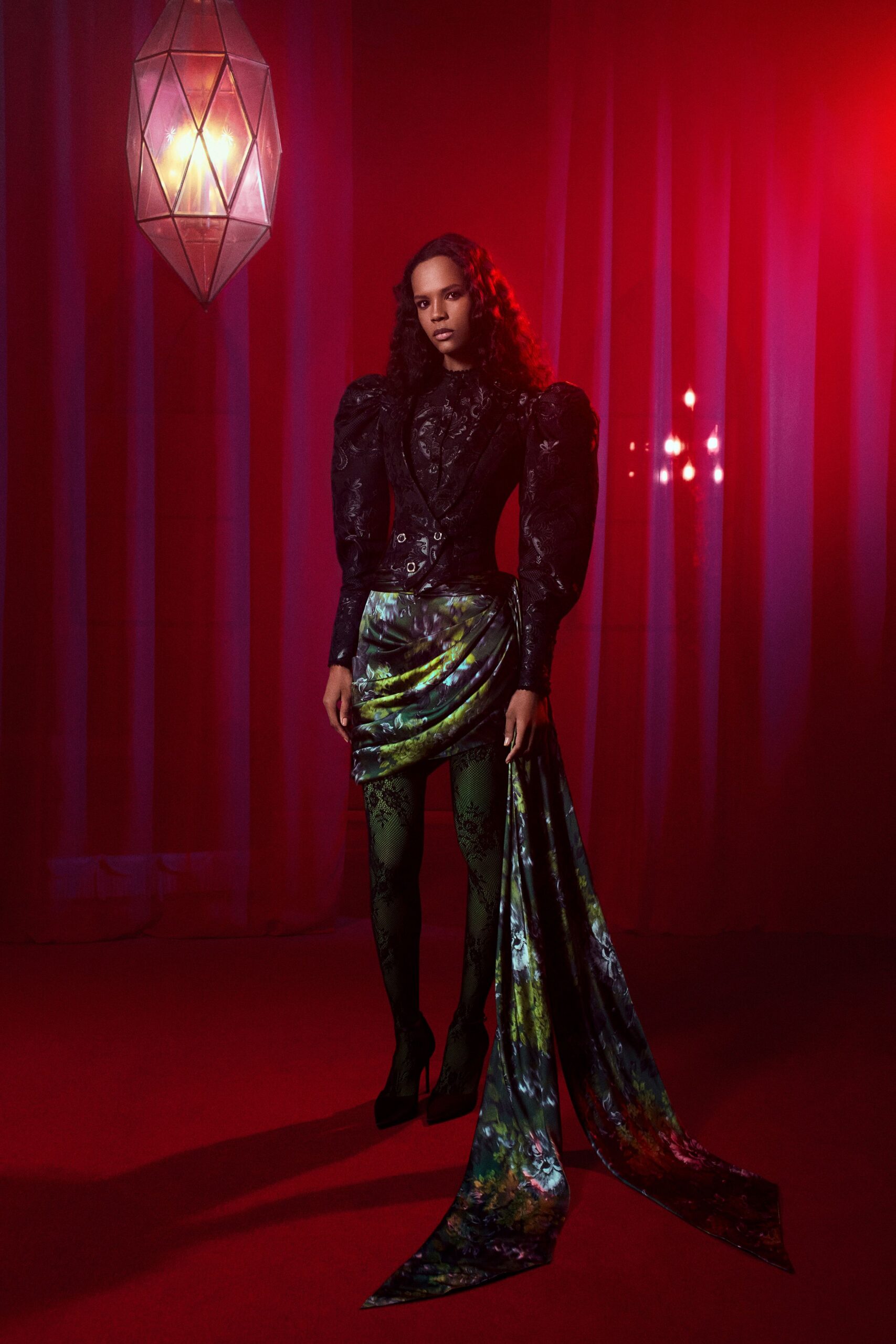 multi silk asymmetric fitted pleated skirt