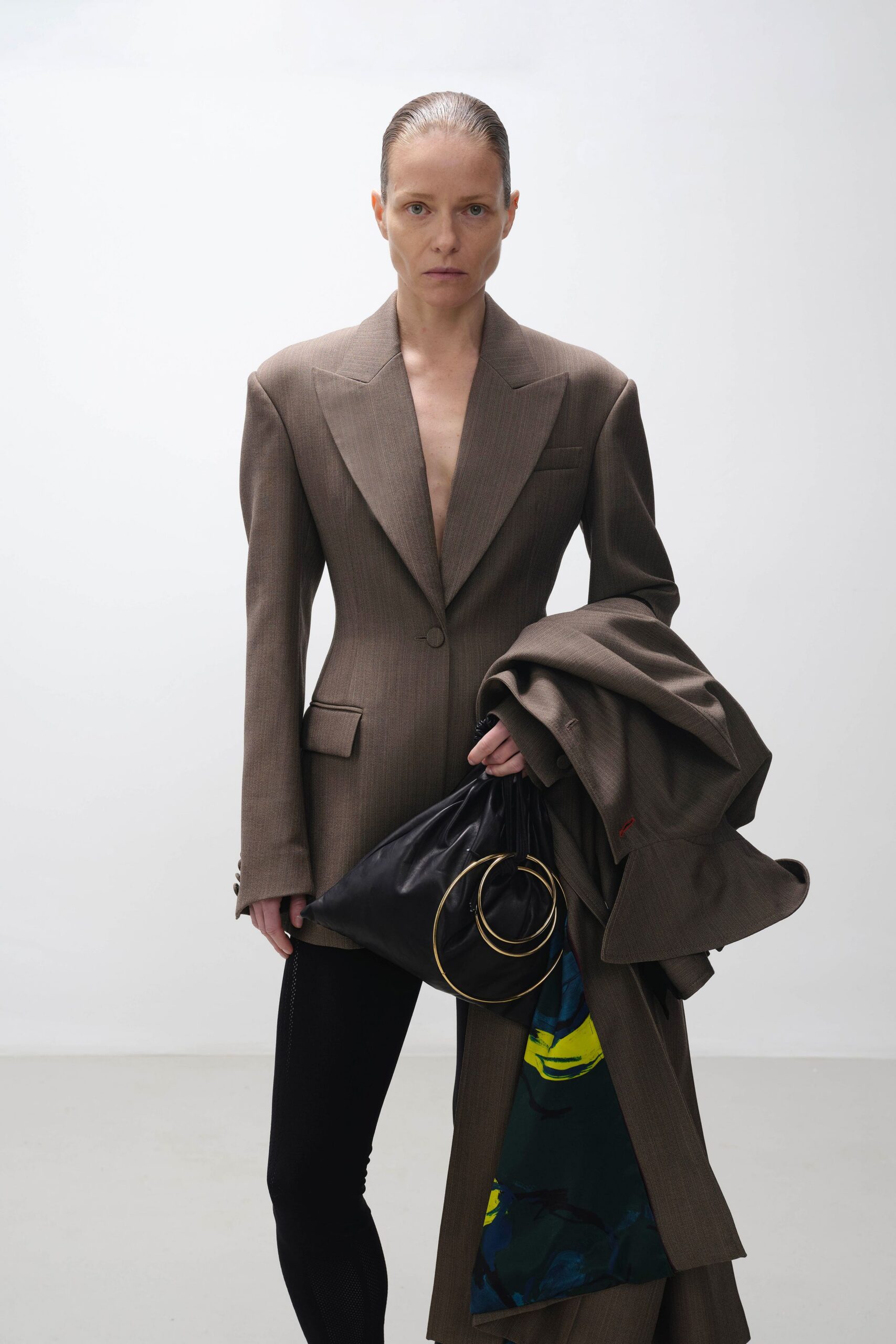 brown wool long-sleeve collared tailored buttoned blazer
