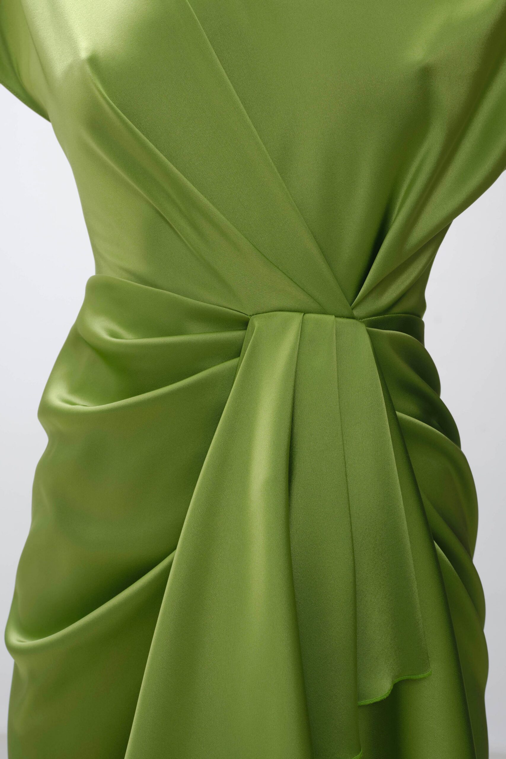 fitted green silk dress