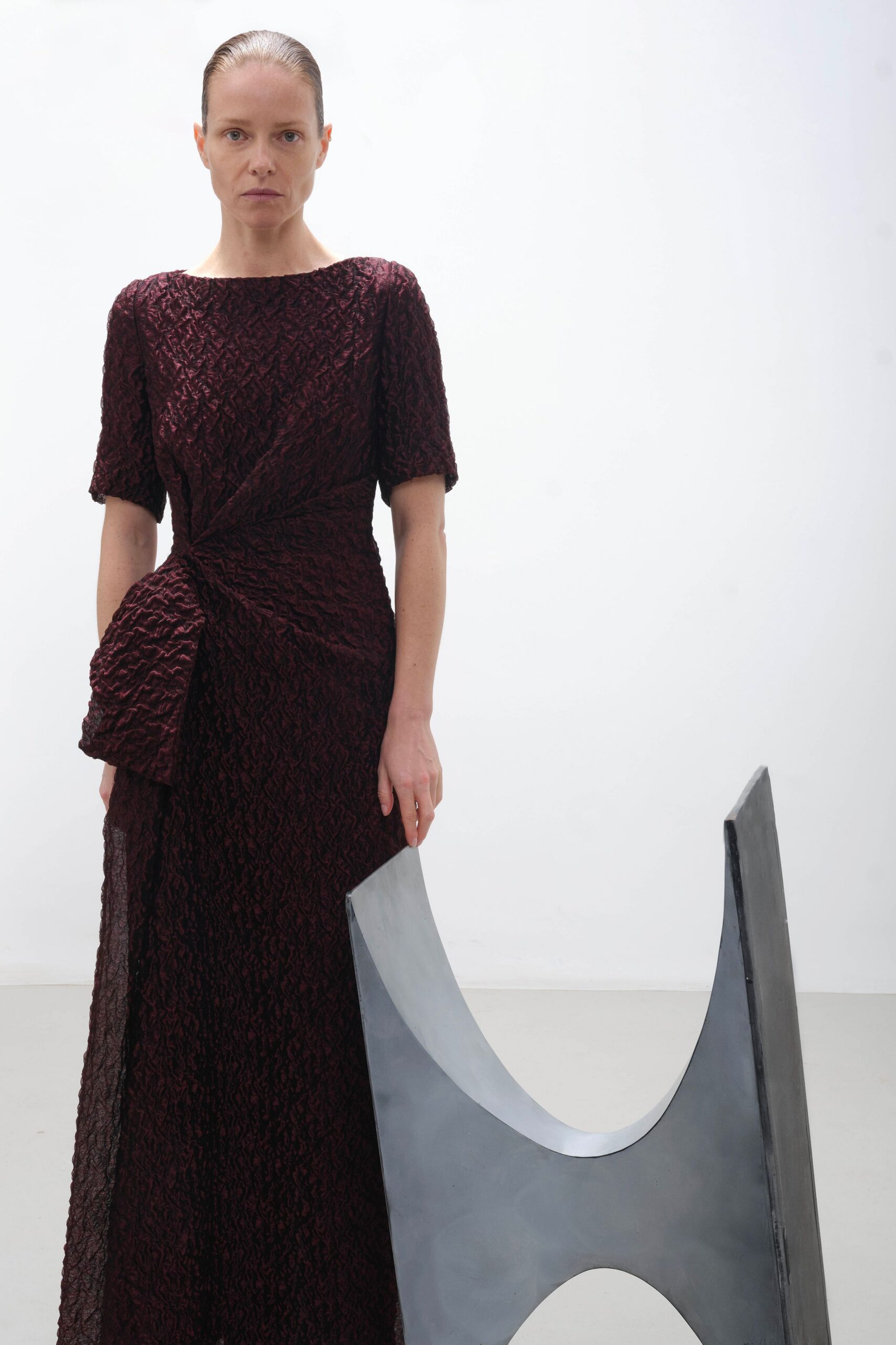 maroon silk fitted gown