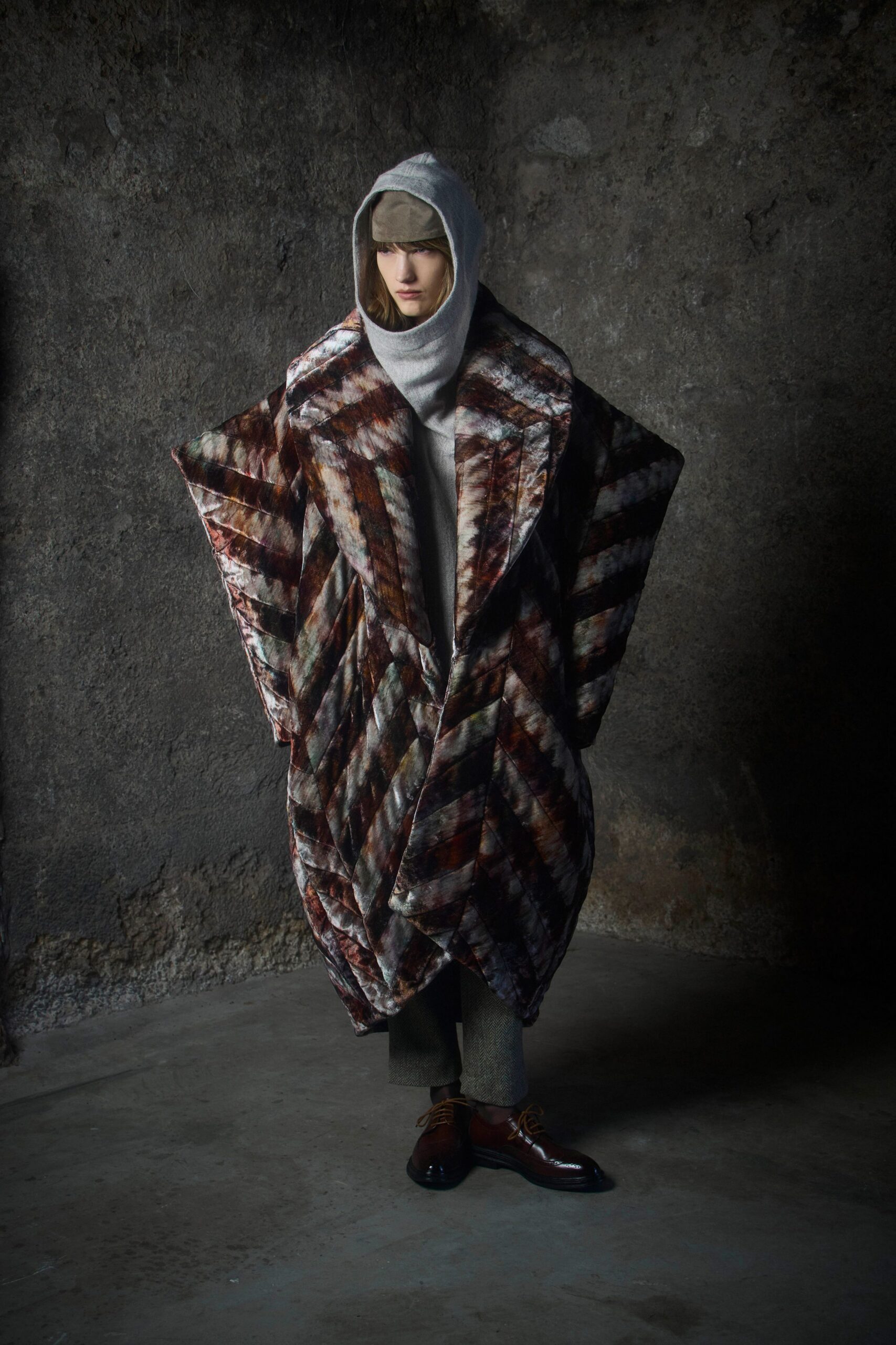 layered brown fur coat with hoodie