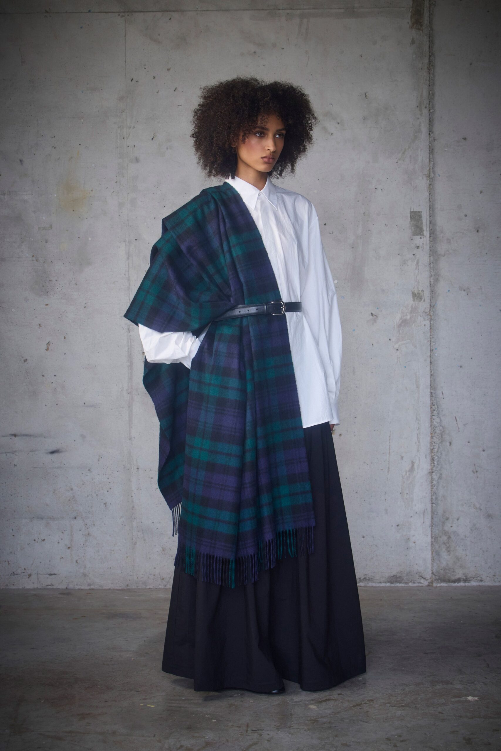 blue wool relaxed checked cape