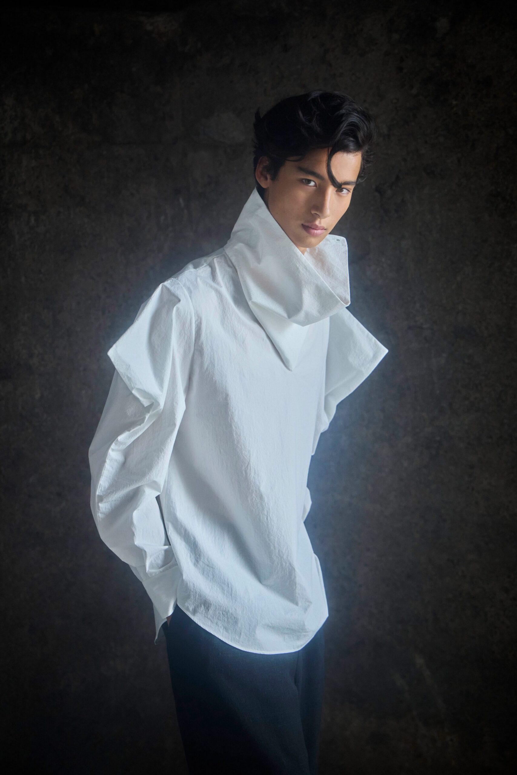 white relaxed shirt with asymmetric design