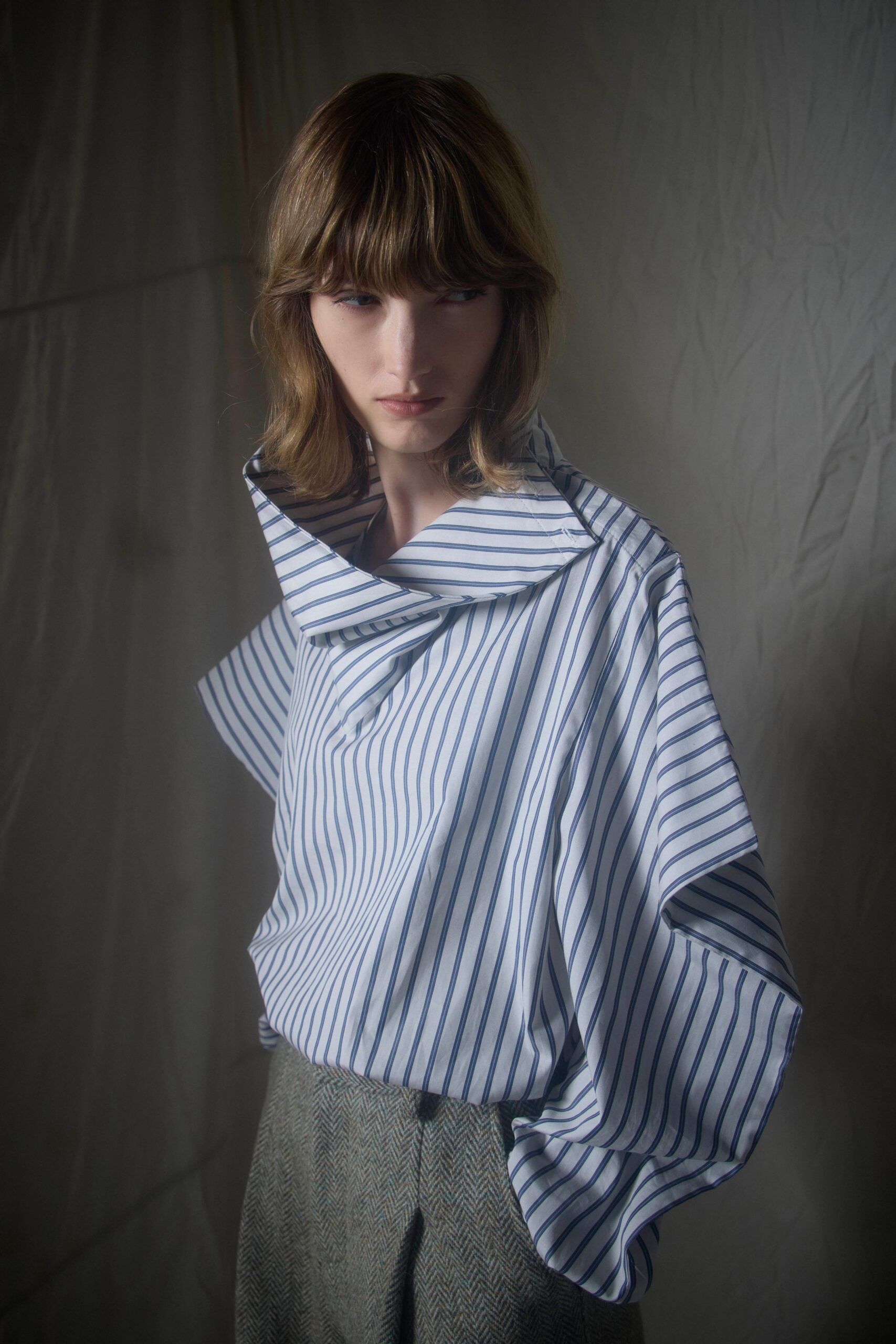 striped cotton shirt with tailored pants