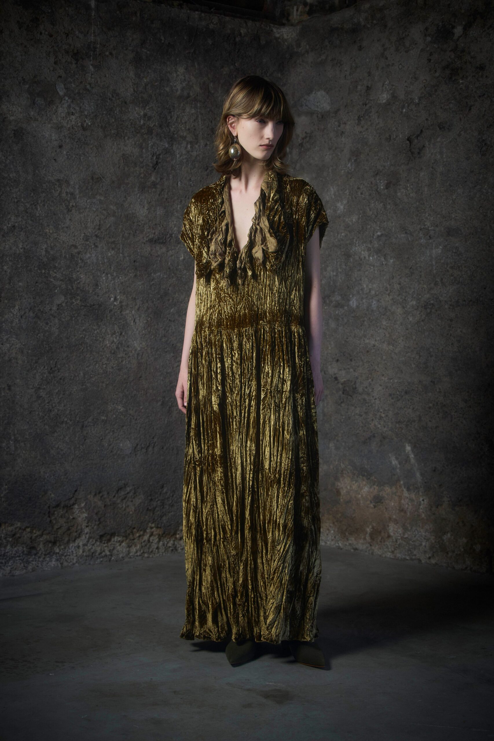 gold silk sleeveless gown