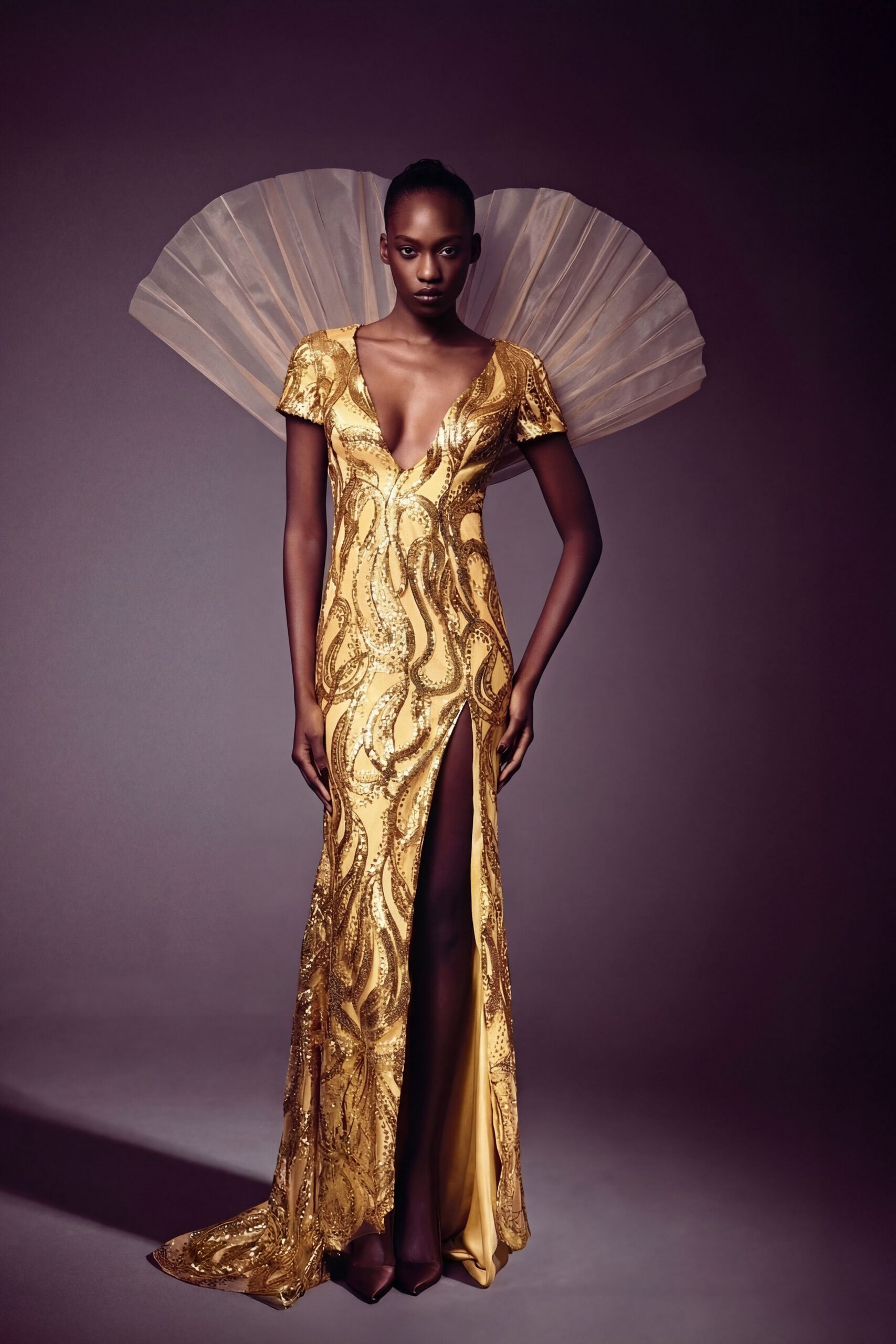yellow embellished maxi gown