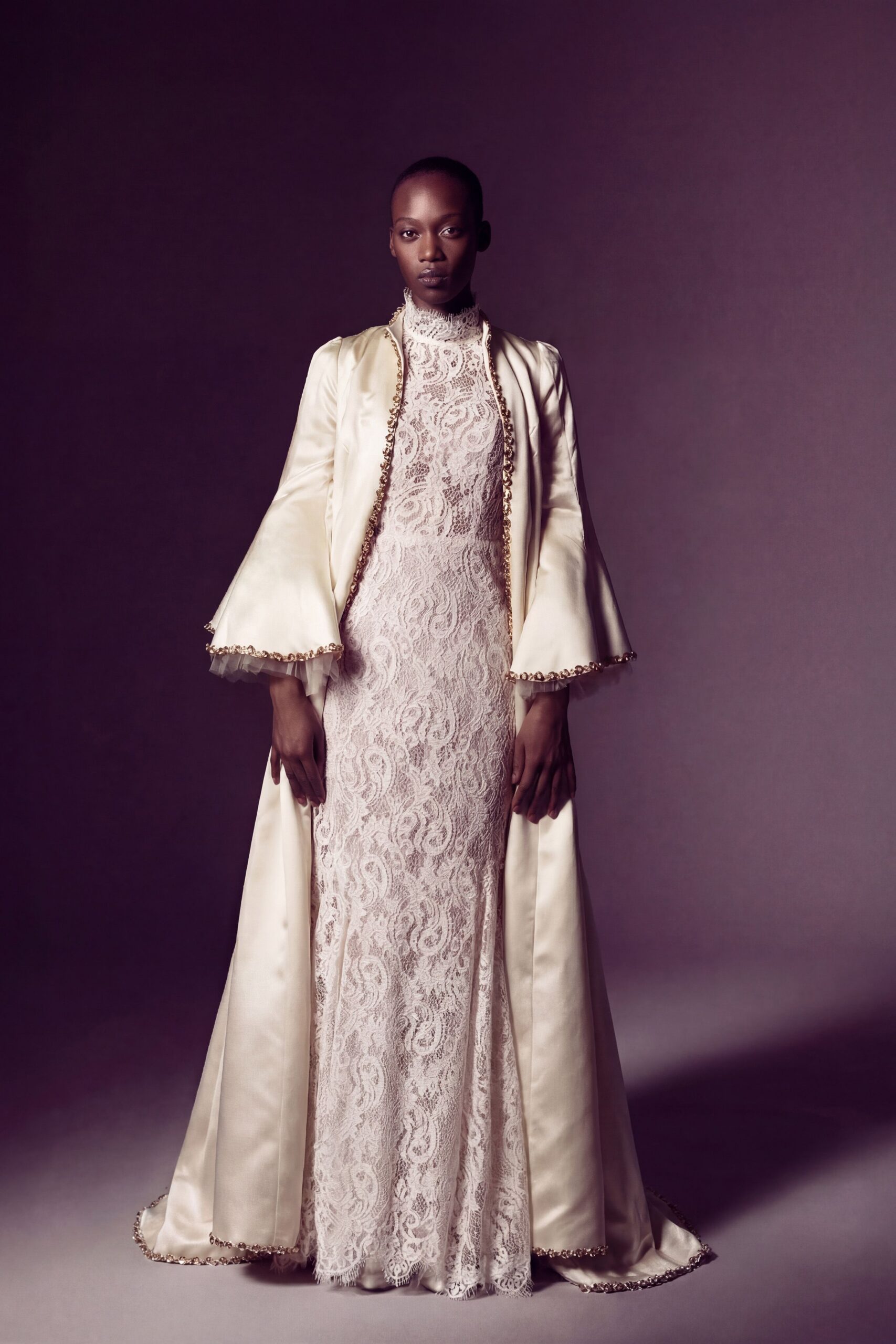 ivory lace long-sleeve gown