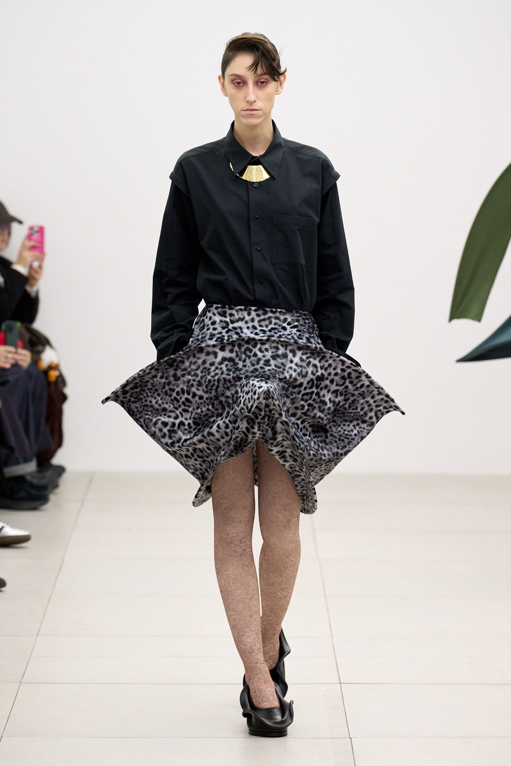 gray silk asymmetric fitted animal-print skirt