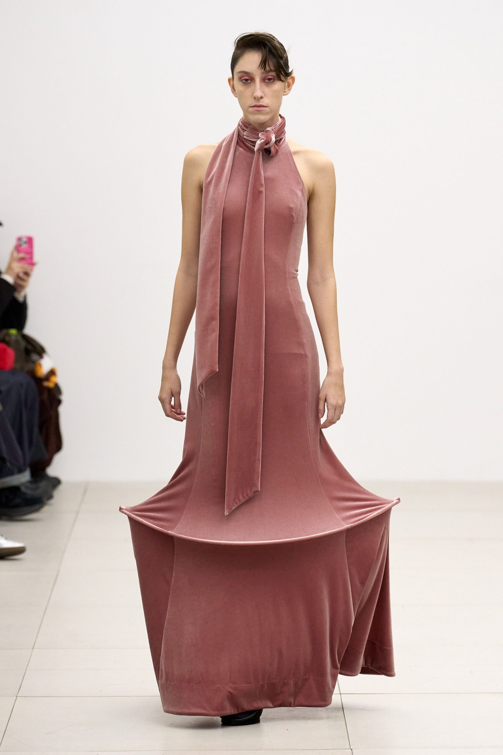 fitted pink velvet gown