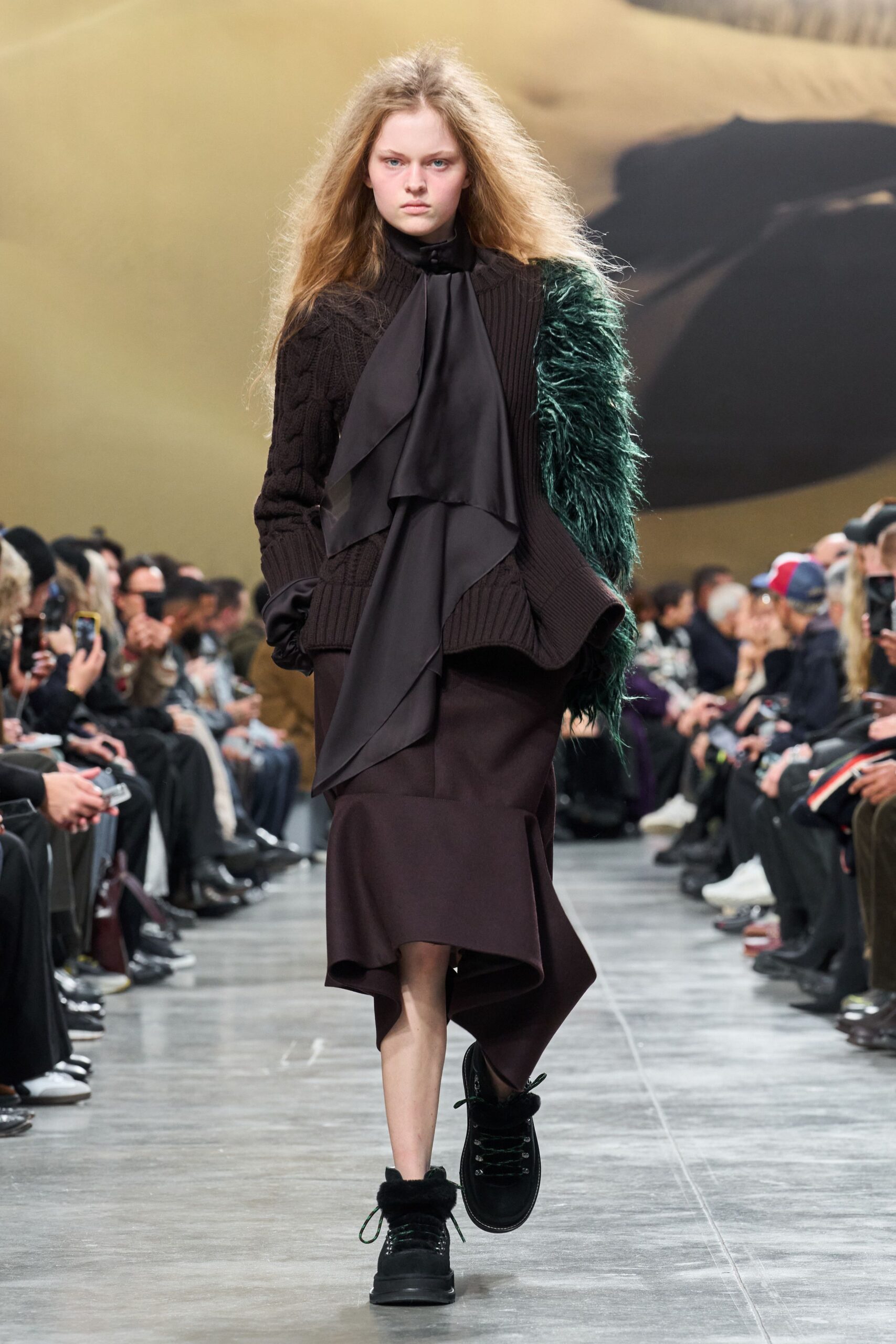 black wool top brown silk skirt