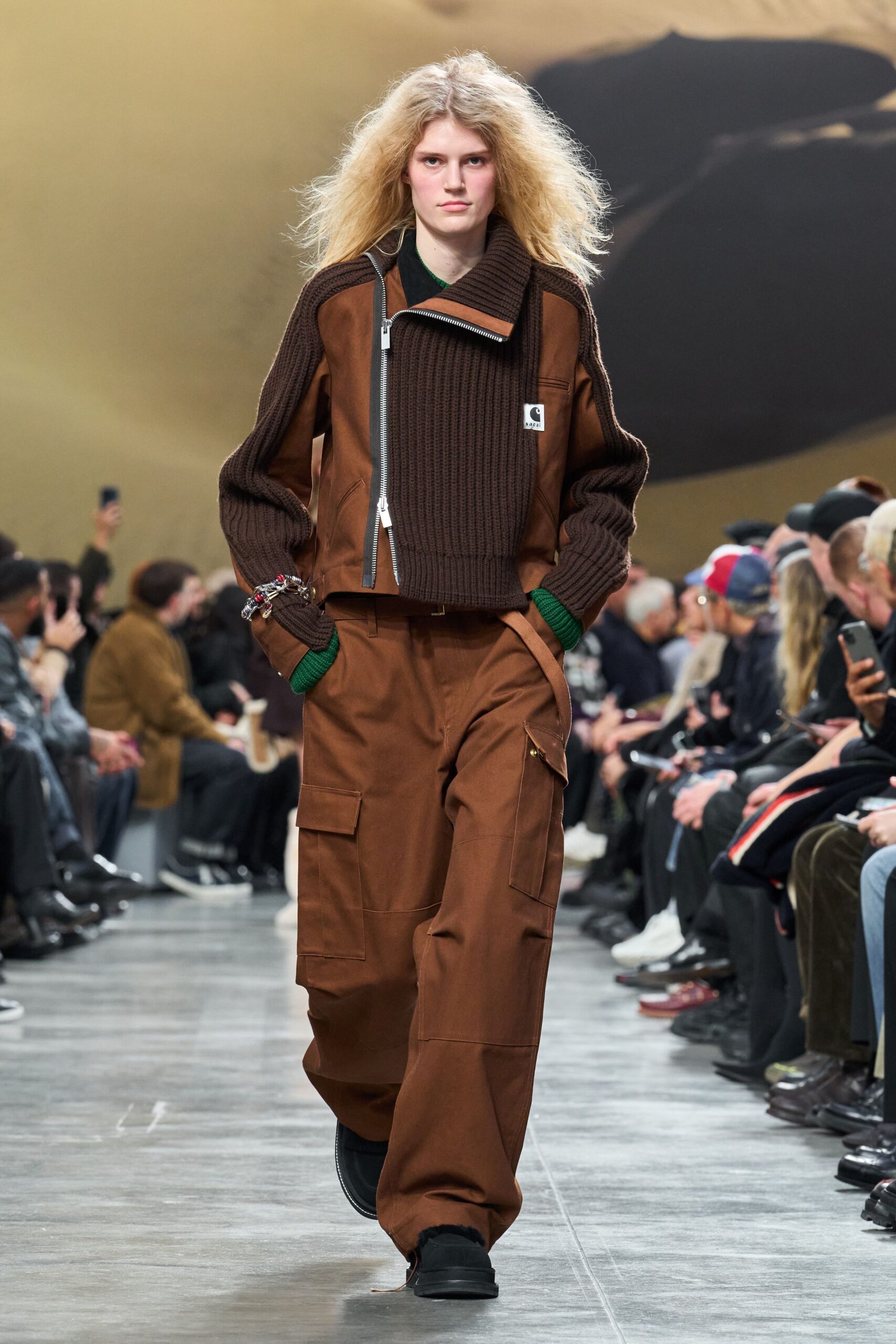 brown oversized sweater and cargo pants