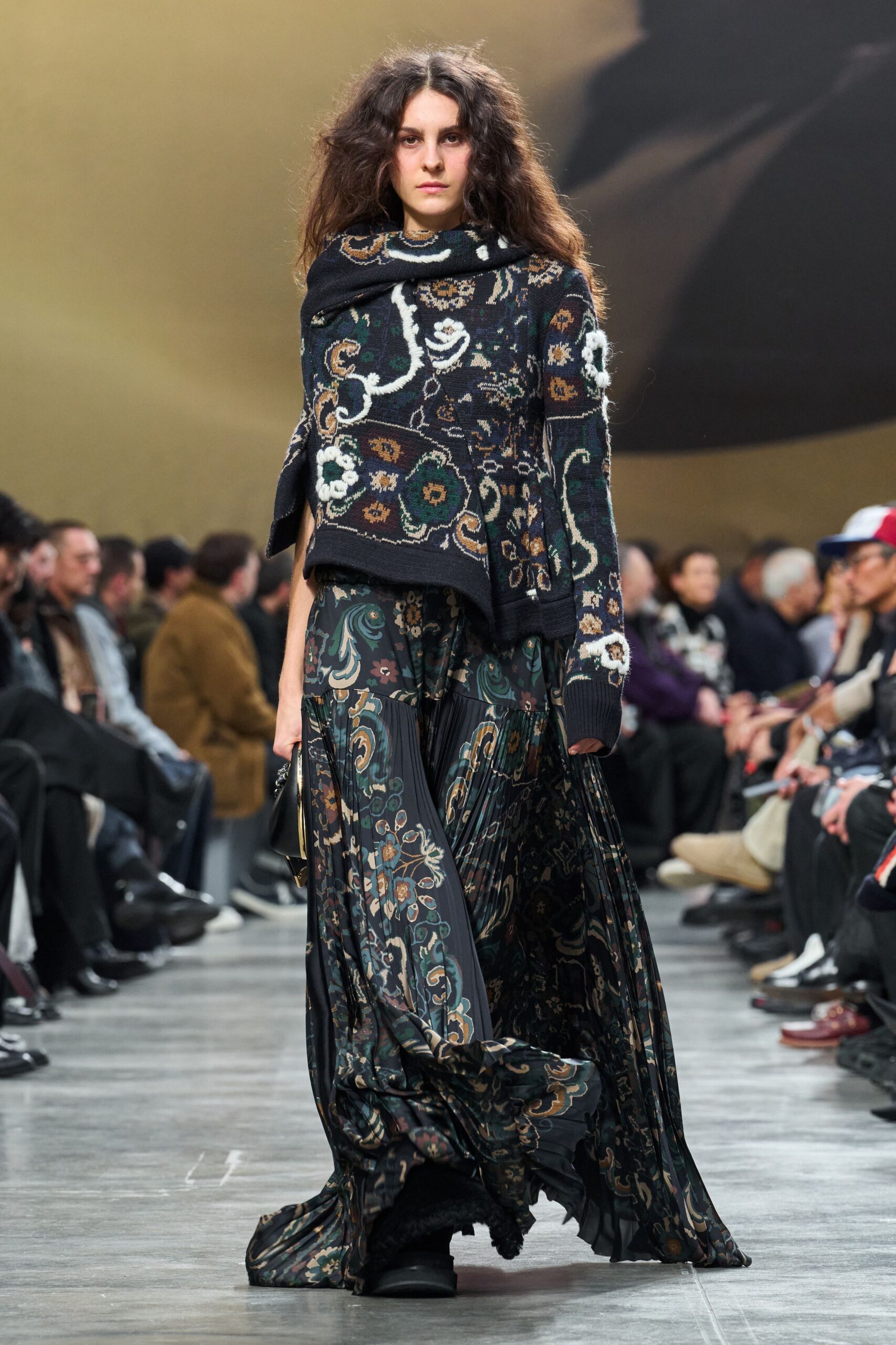 black embroidered top and maxi skirt