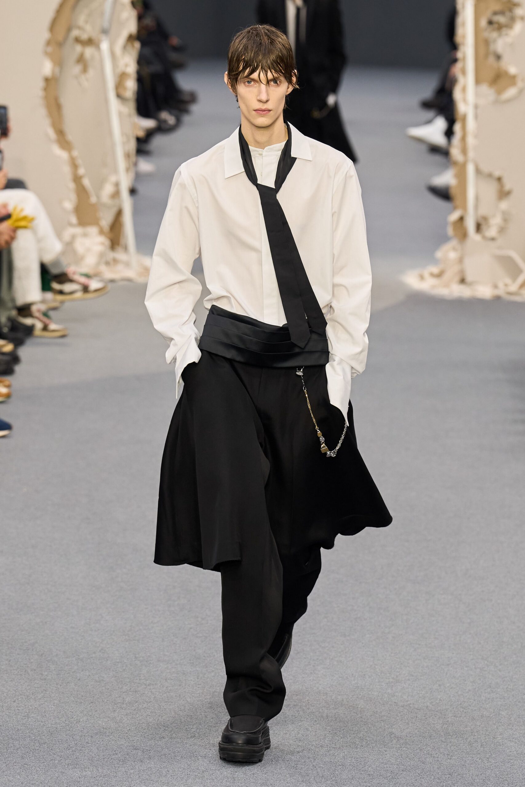 white relaxed shirt black pants