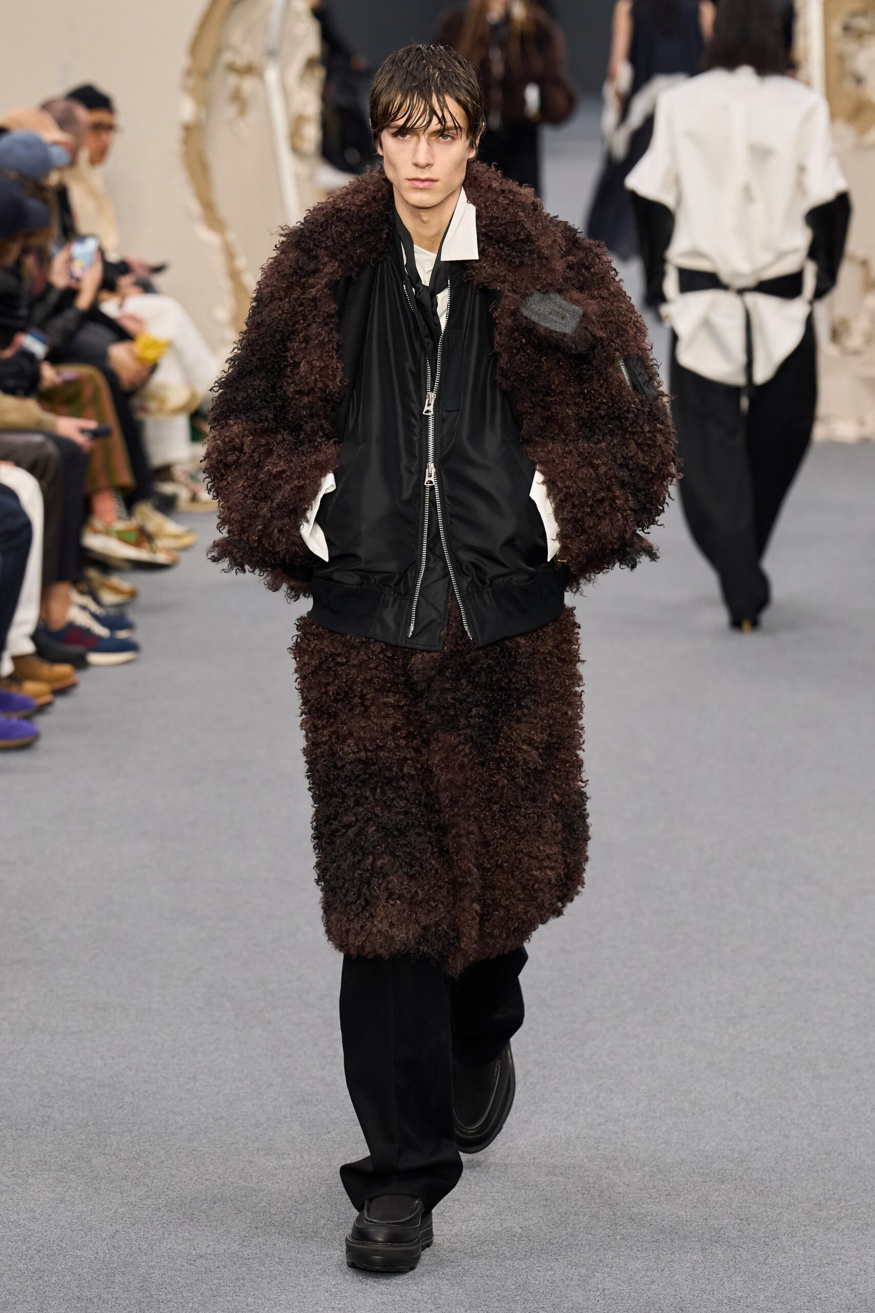 brown fur oversized coat with black jacket