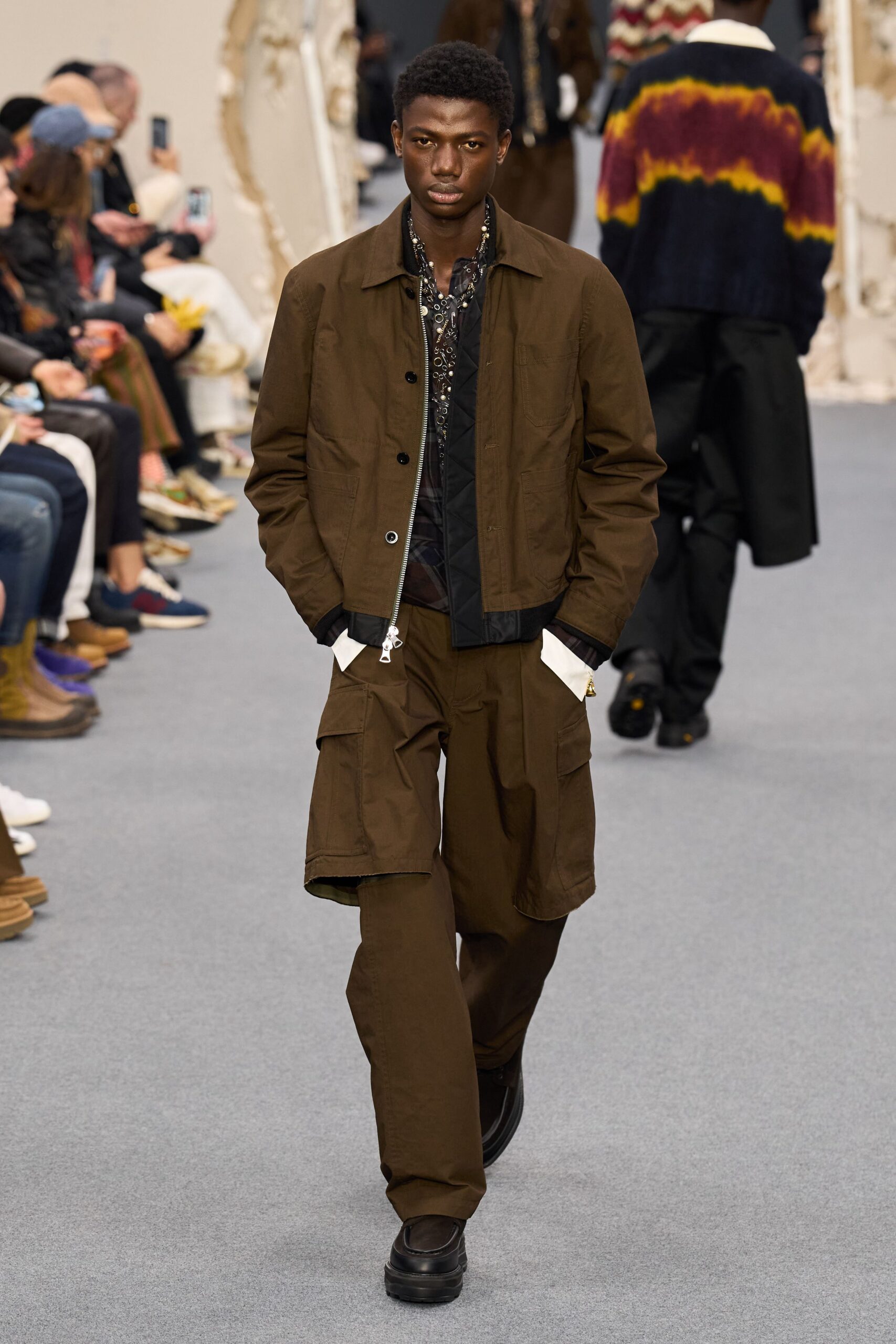 brown cotton long-sleeve collared relaxed buttoned jacket
