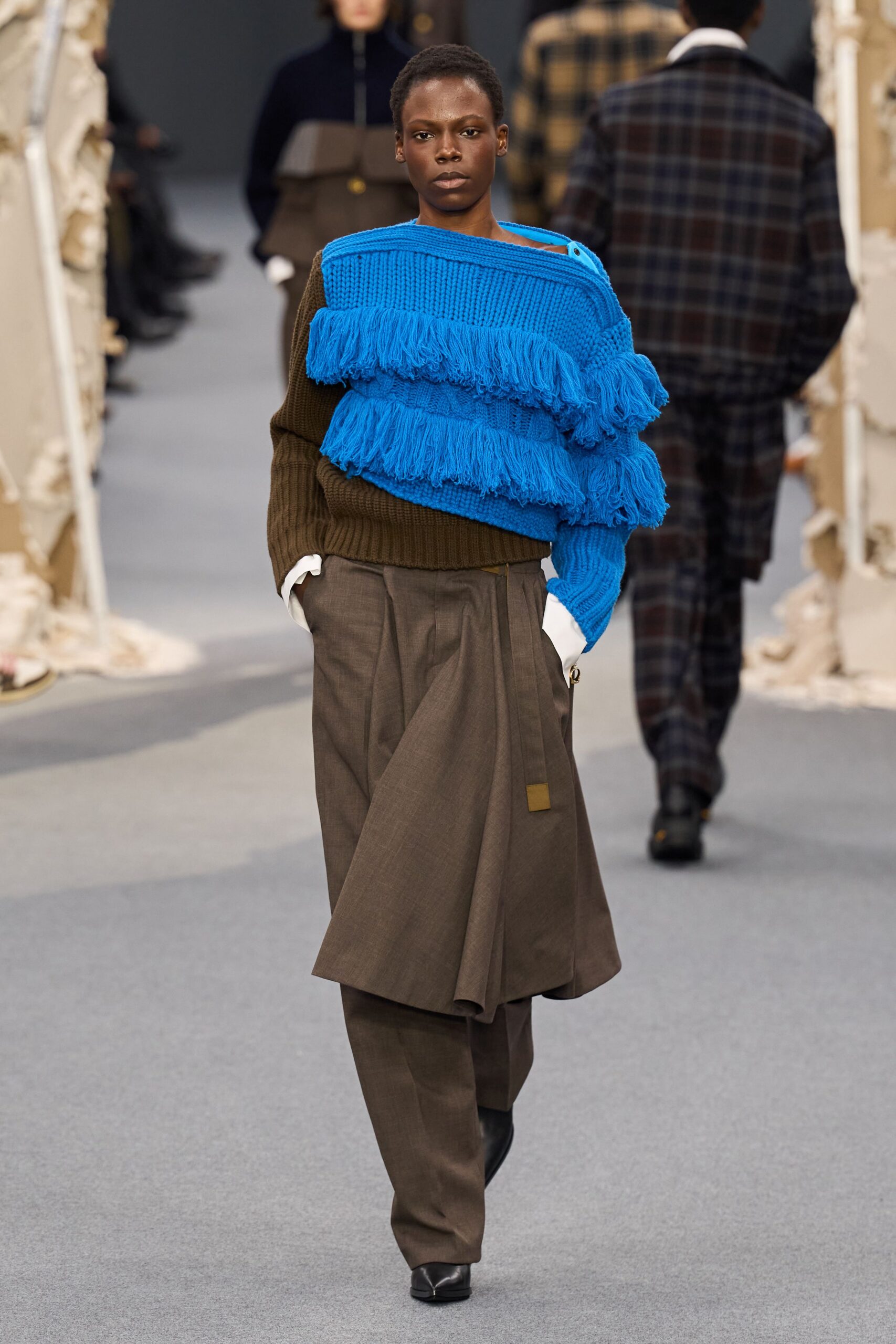 brown wool tailored wide-leg pants