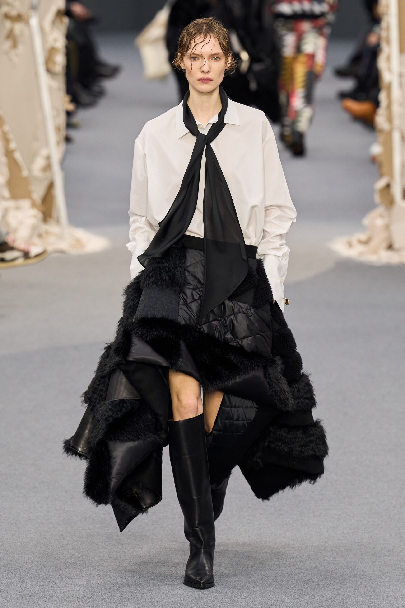 white shirt black tiered skirt