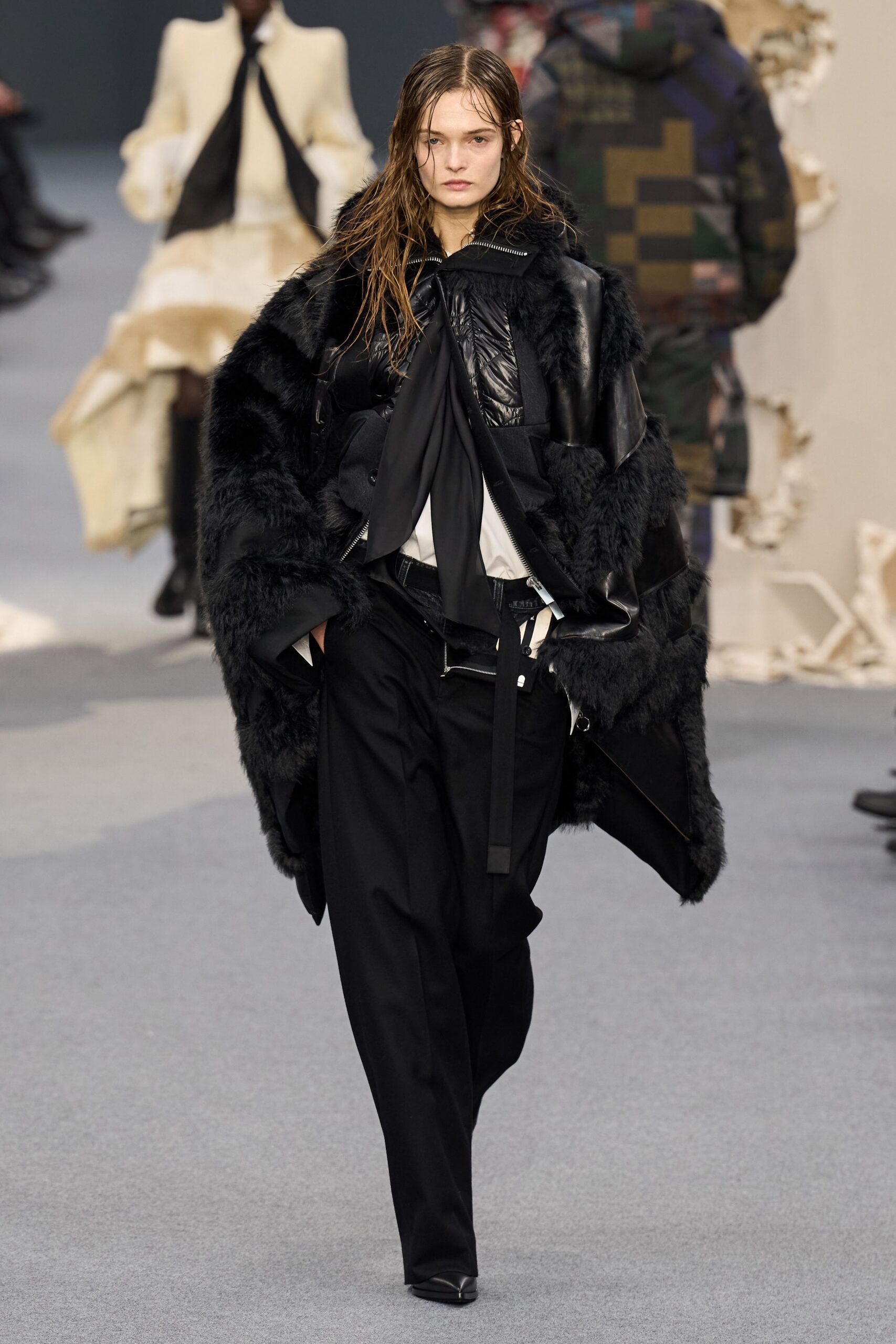 black oversized faux-fur coat