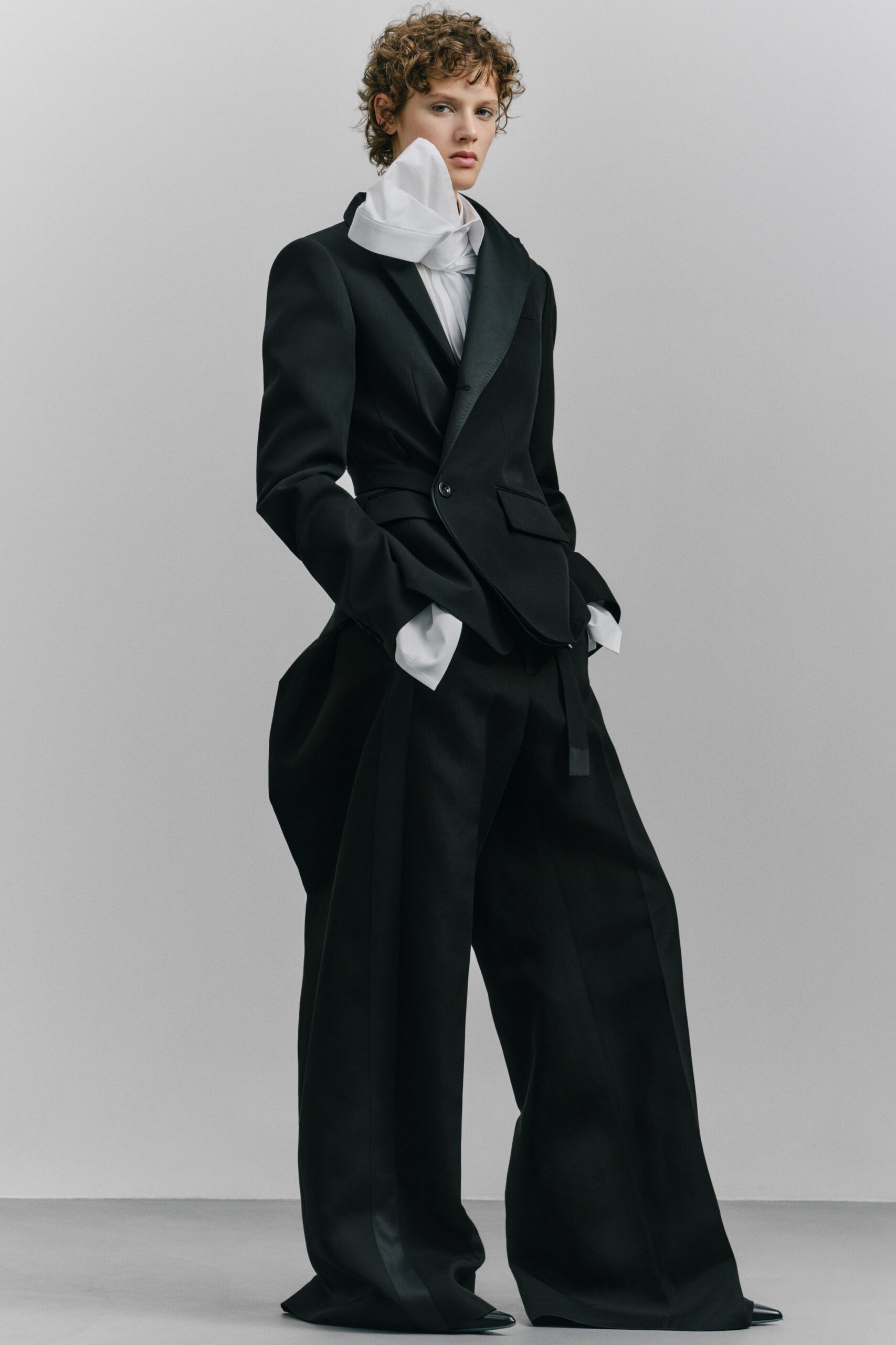 black blazer white shirt wide-leg pants