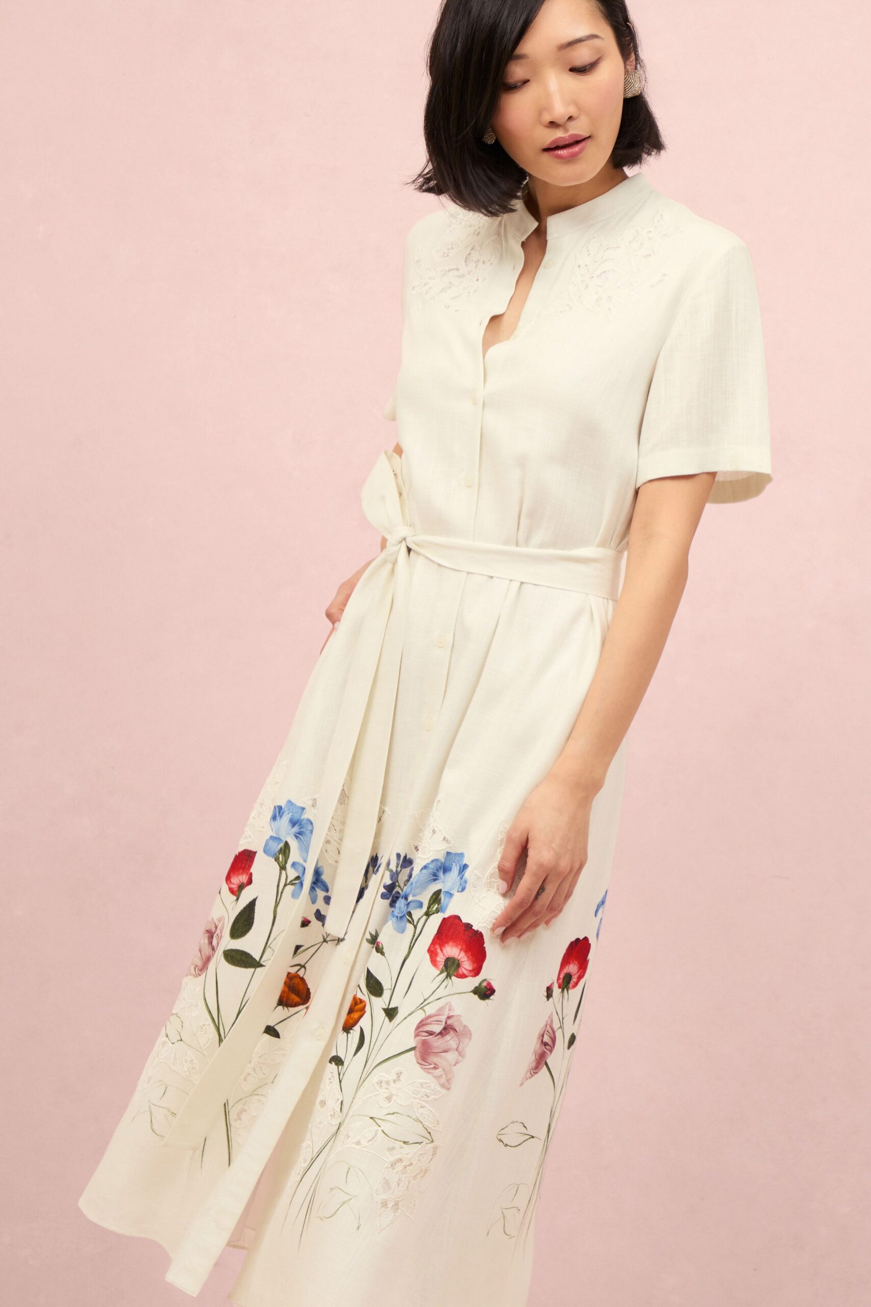 ivory cotton embroidered midi dress