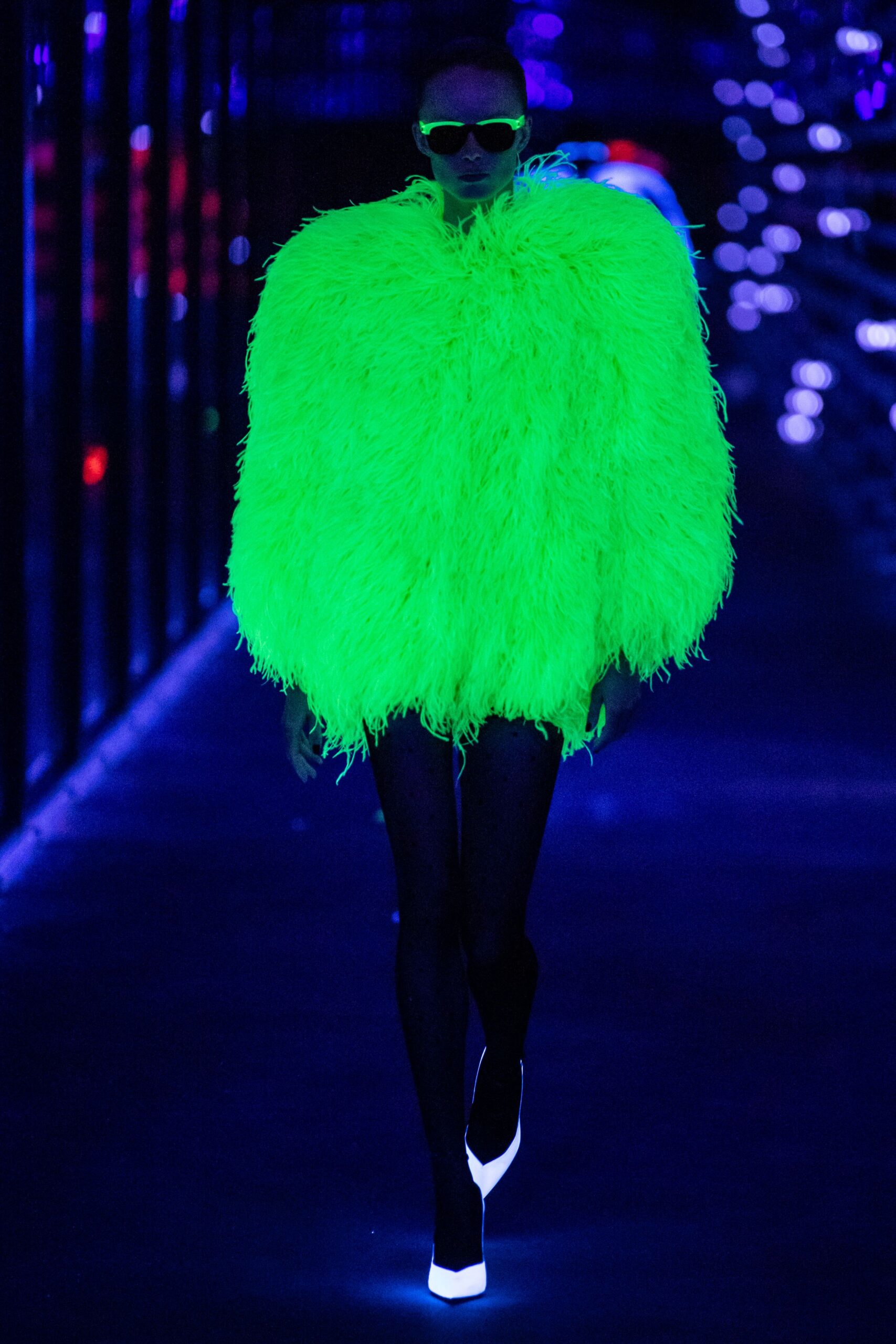 green fur oversized shiny coat