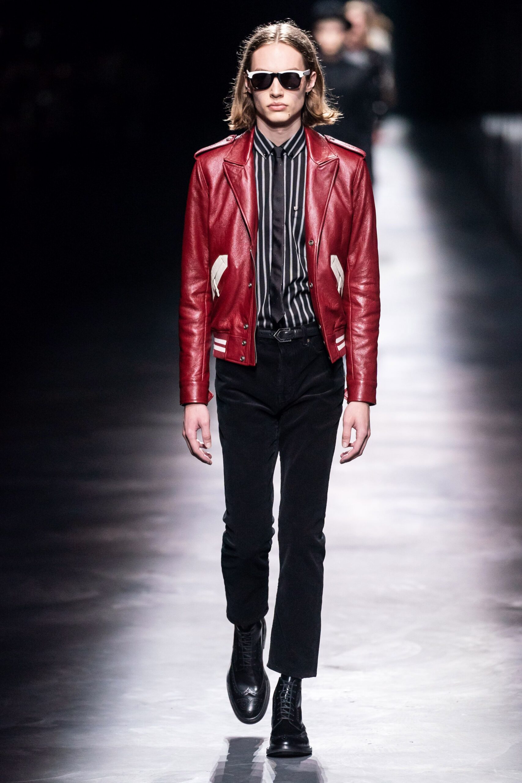 red leather long-sleeve collared fitted zippered jacket