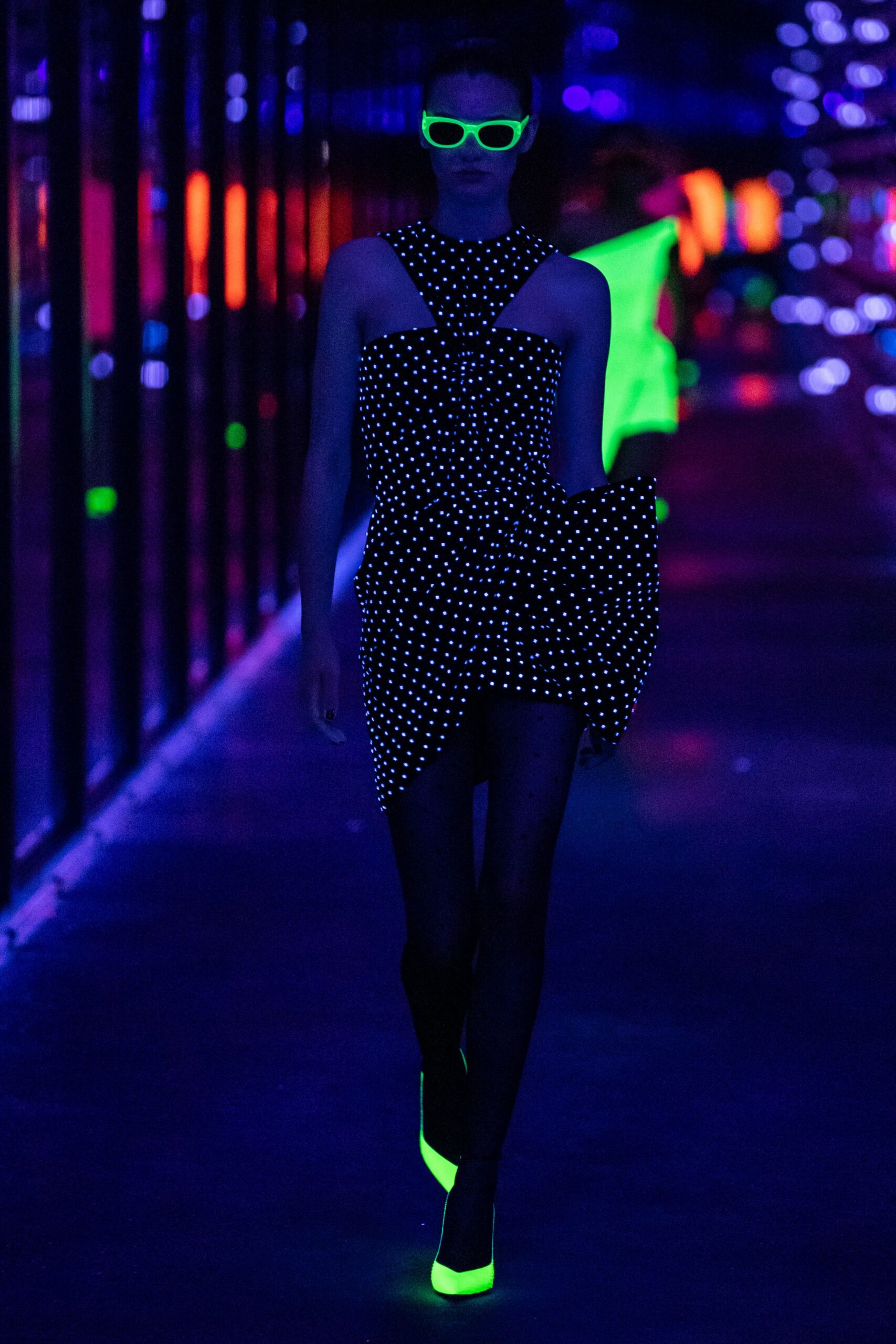 black cotton sleeveless v-neck fitted polka-dot mini dress
