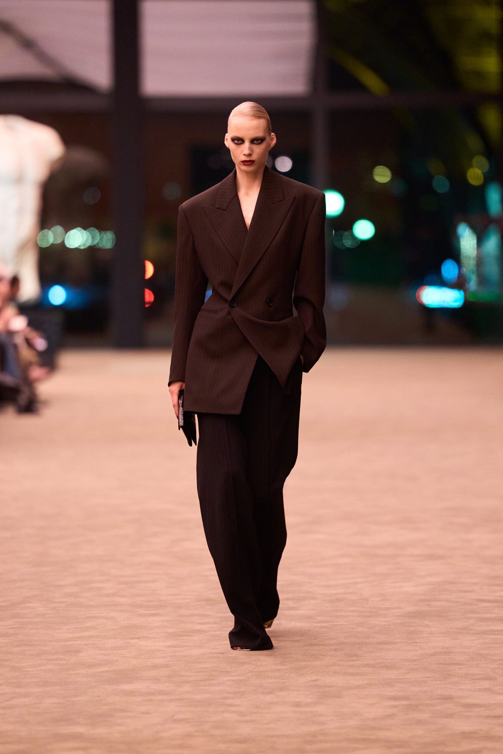 brown wool long-sleeve collared tailored striped suit