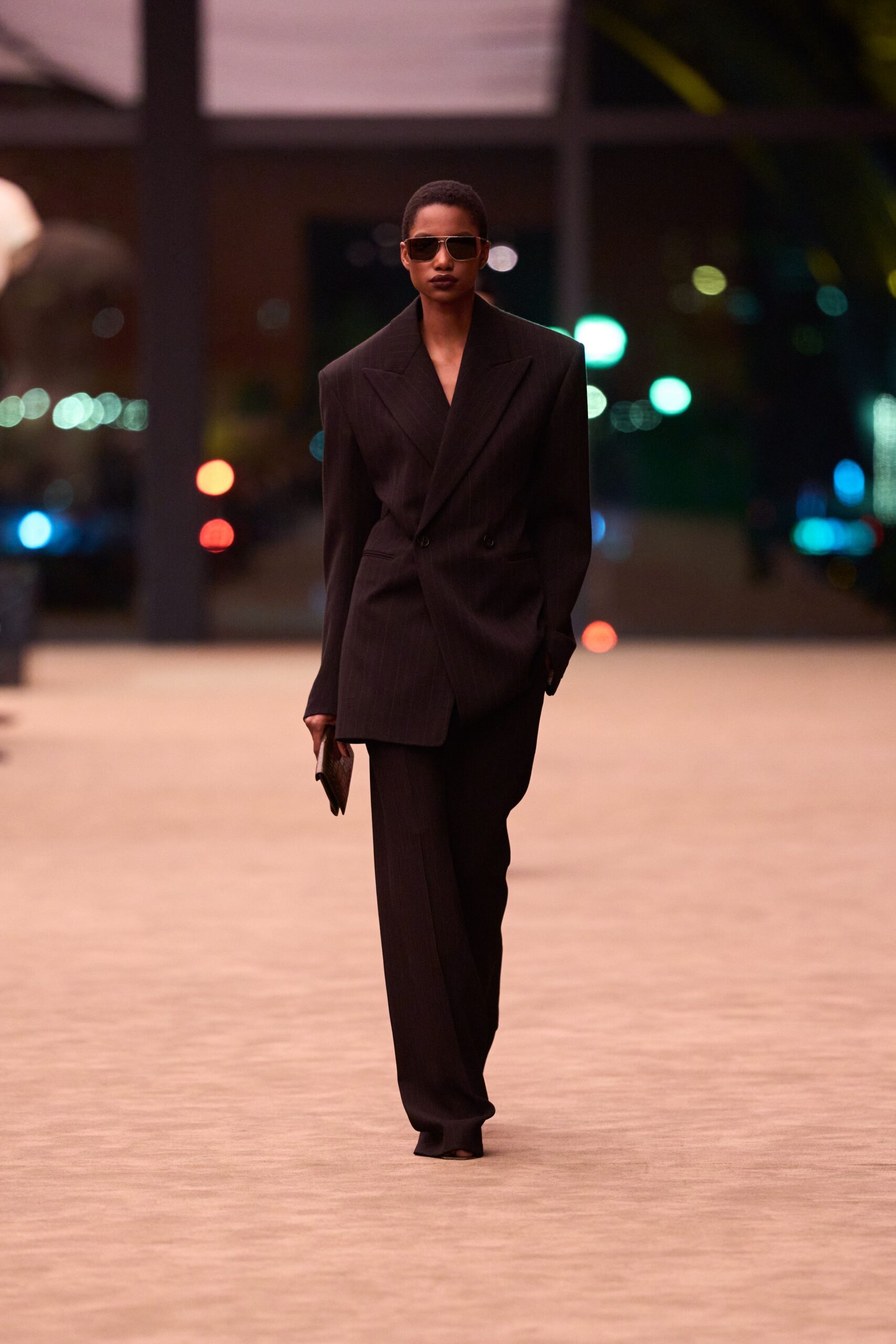 black wool long-sleeve collared tailored structured buttoned suit