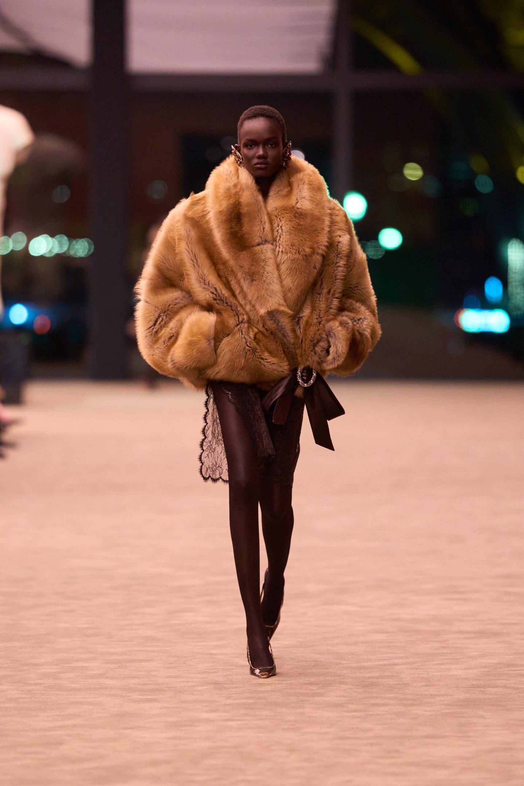 brown fur oversized coat