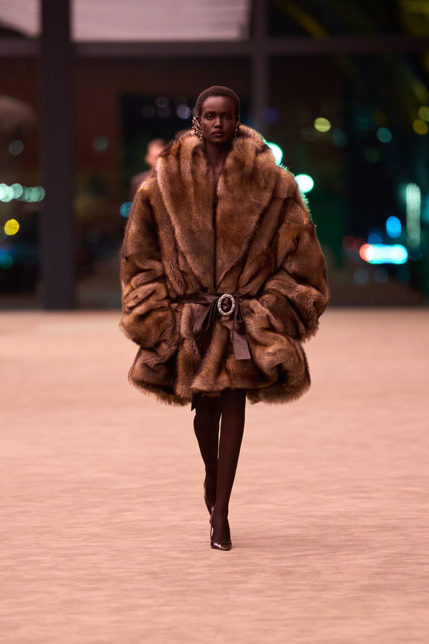 brown fur sleeveless fitted a-line short dress