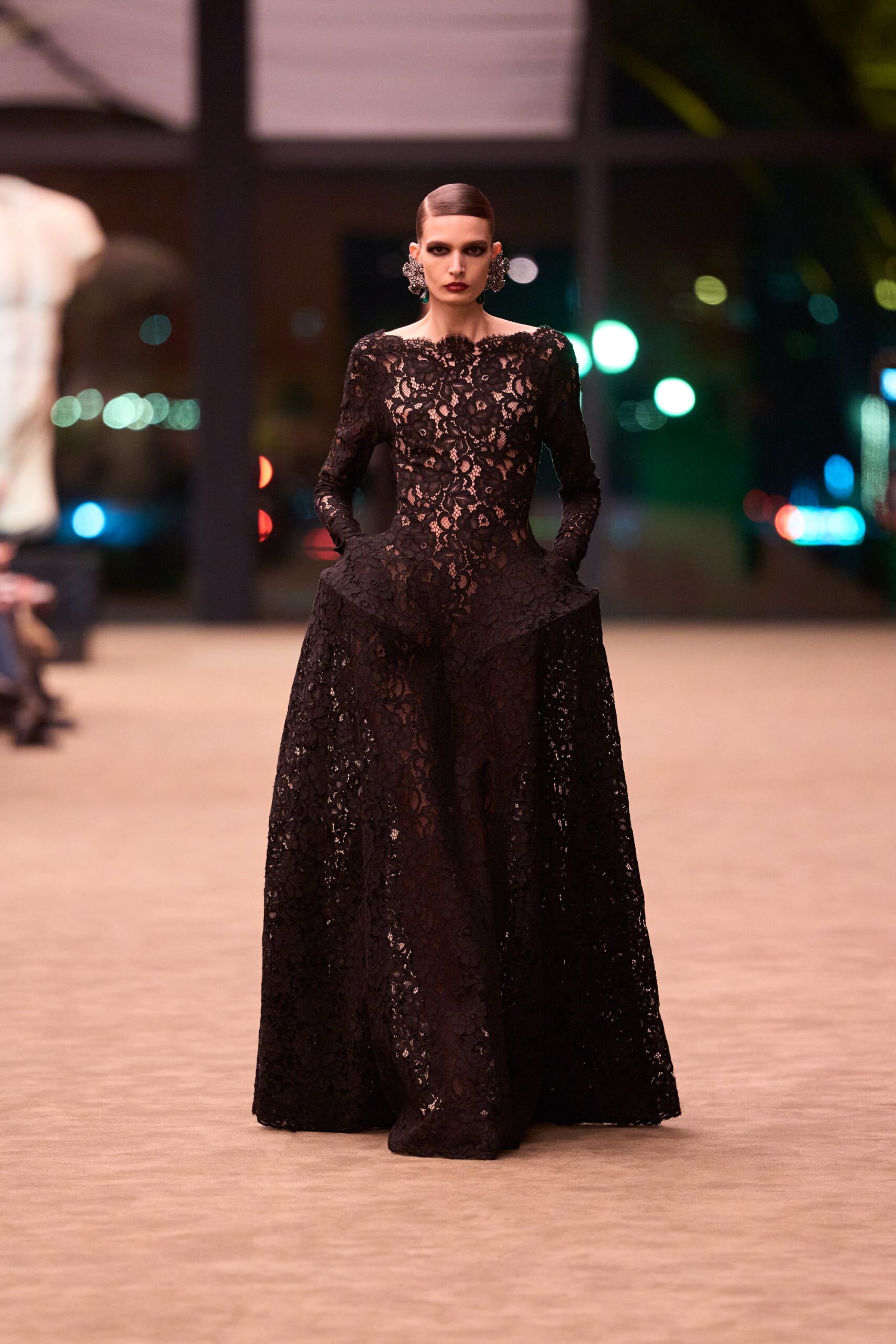 black lace fitted gown