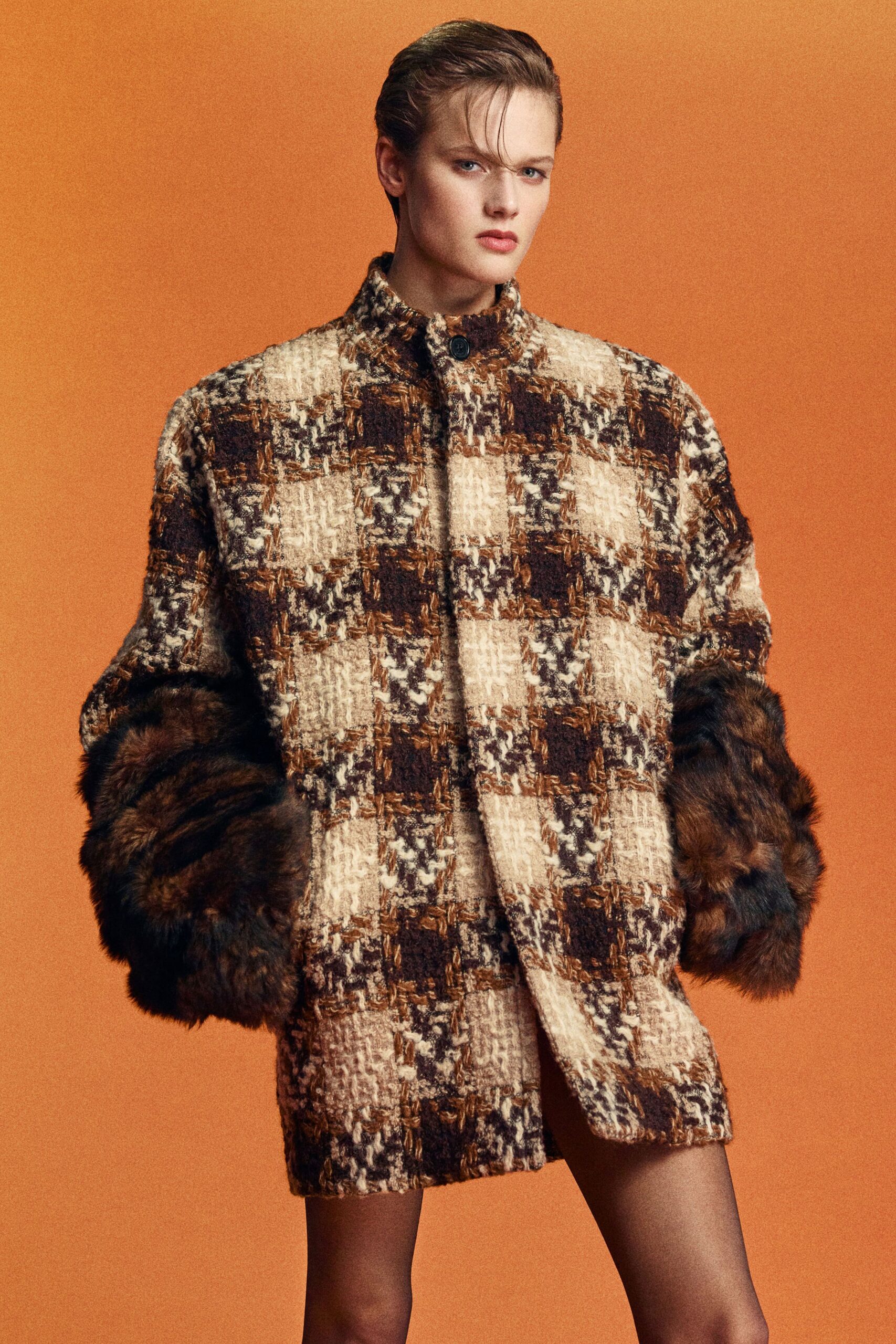 oversized checked wool coat