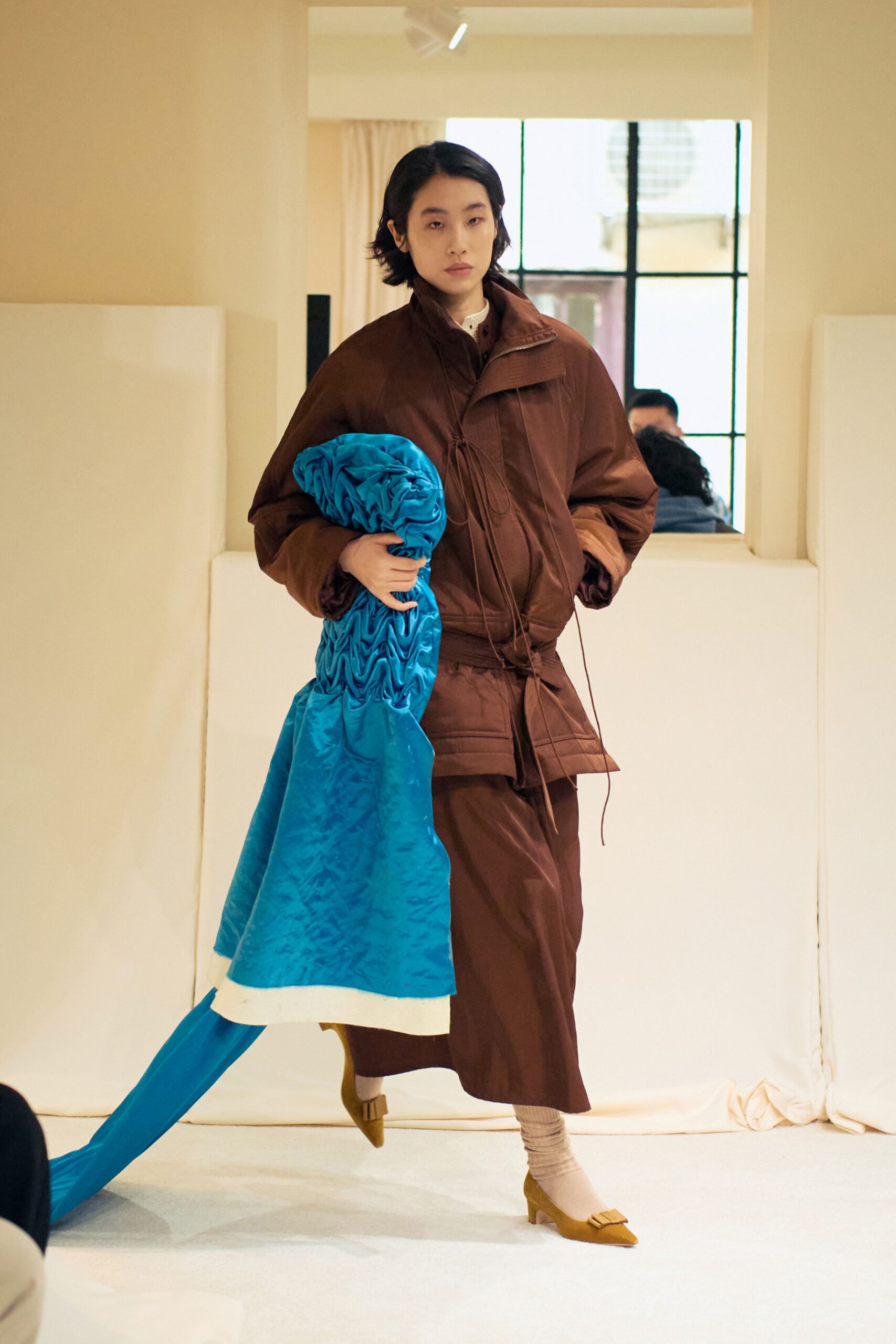 brown cotton long-sleeve hooded relaxed jacket