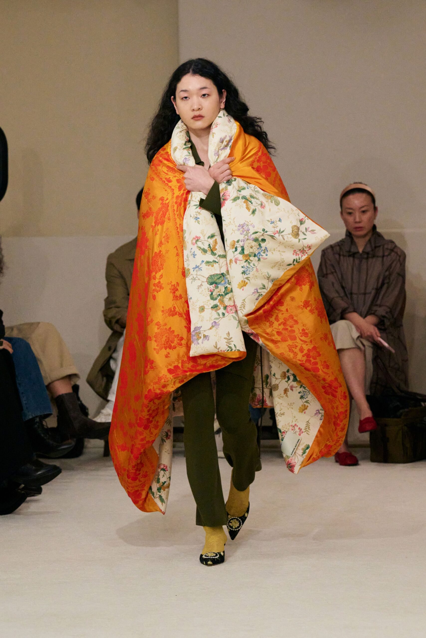 orange silk relaxed floral embroidered cape