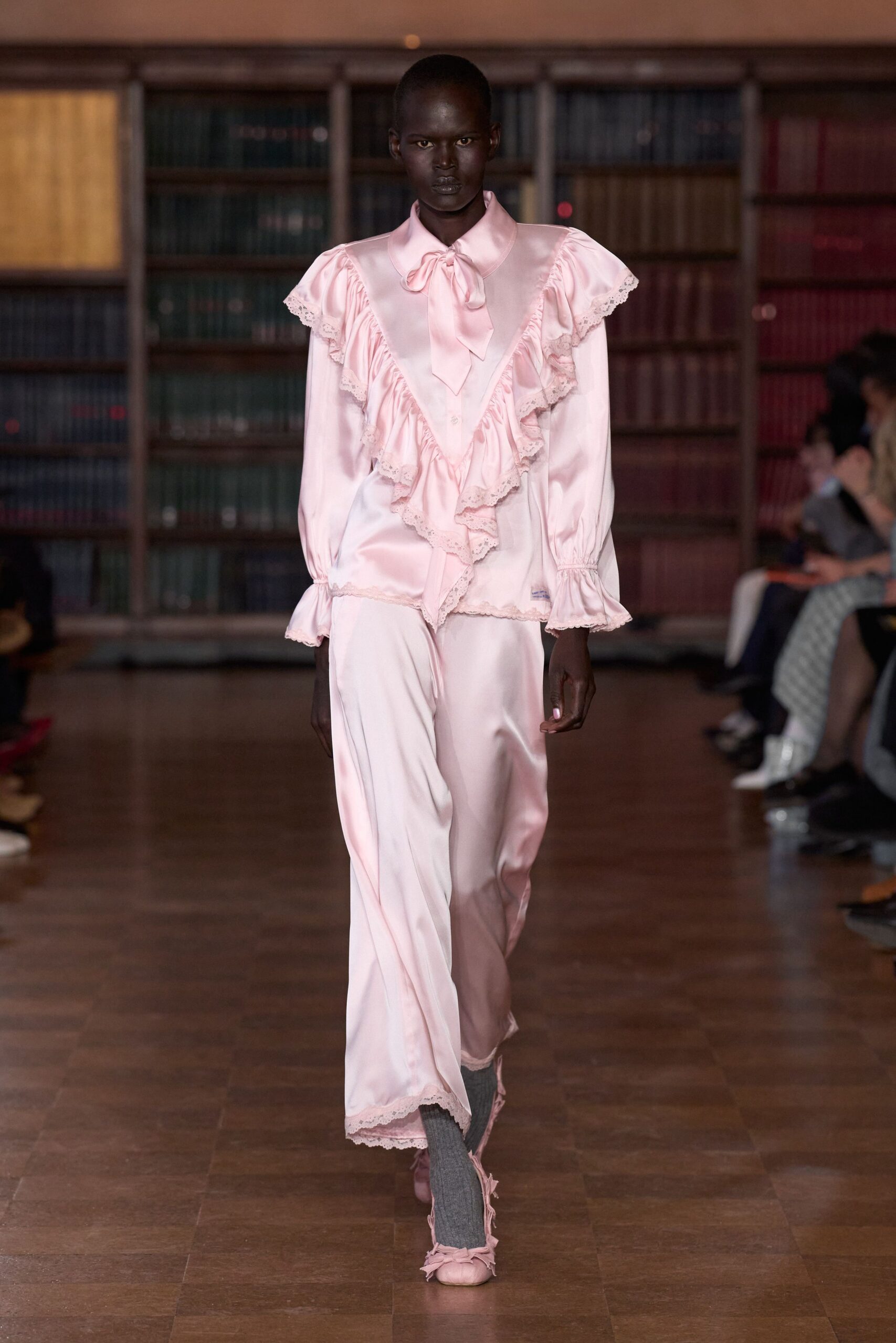 pink silk fitted pants