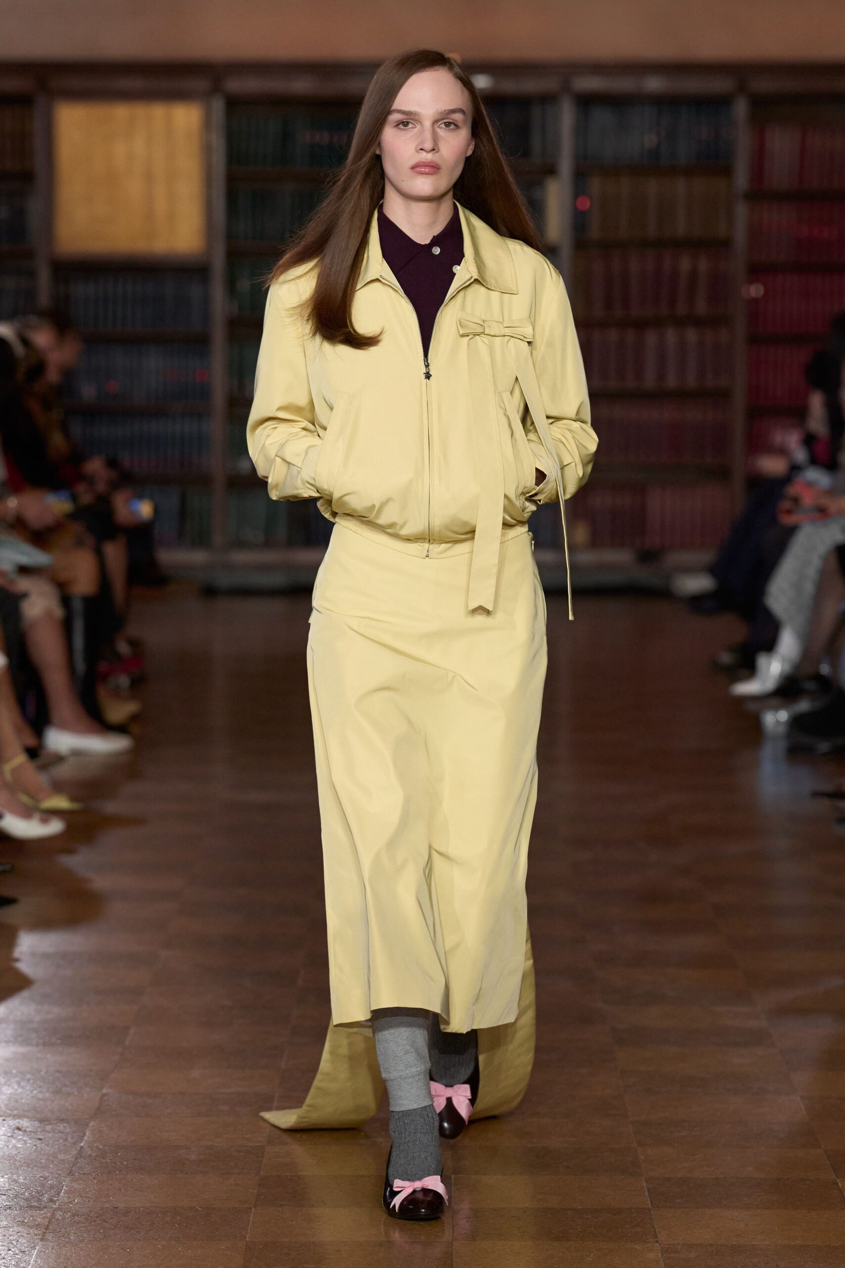 yellow cotton long-sleeve collared relaxed zippered jacket