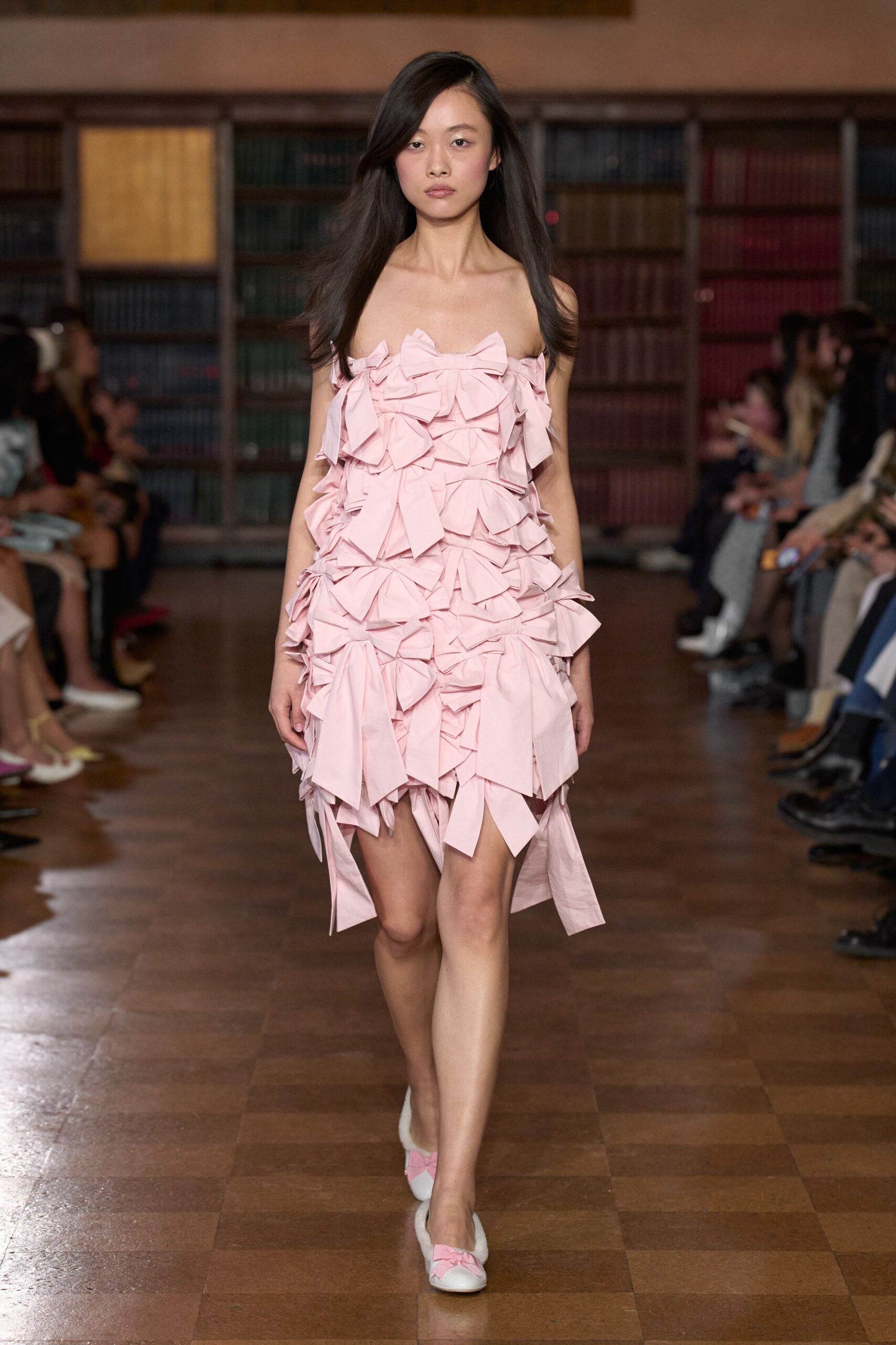 pink ruffled mini dress